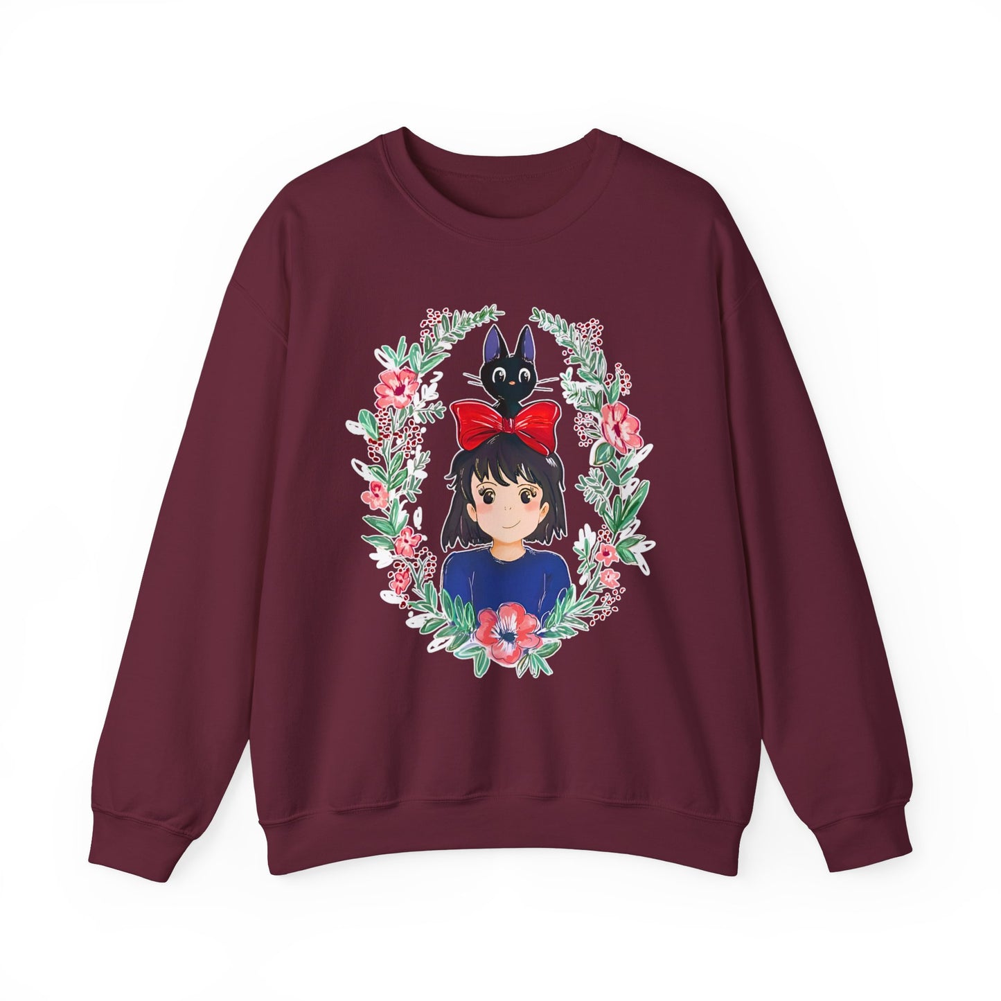 Kiki’s Delivery Service Flowers Sweatshirt – Cozy 100% Cotton Studio Ghibli Pullover for Anime Fans