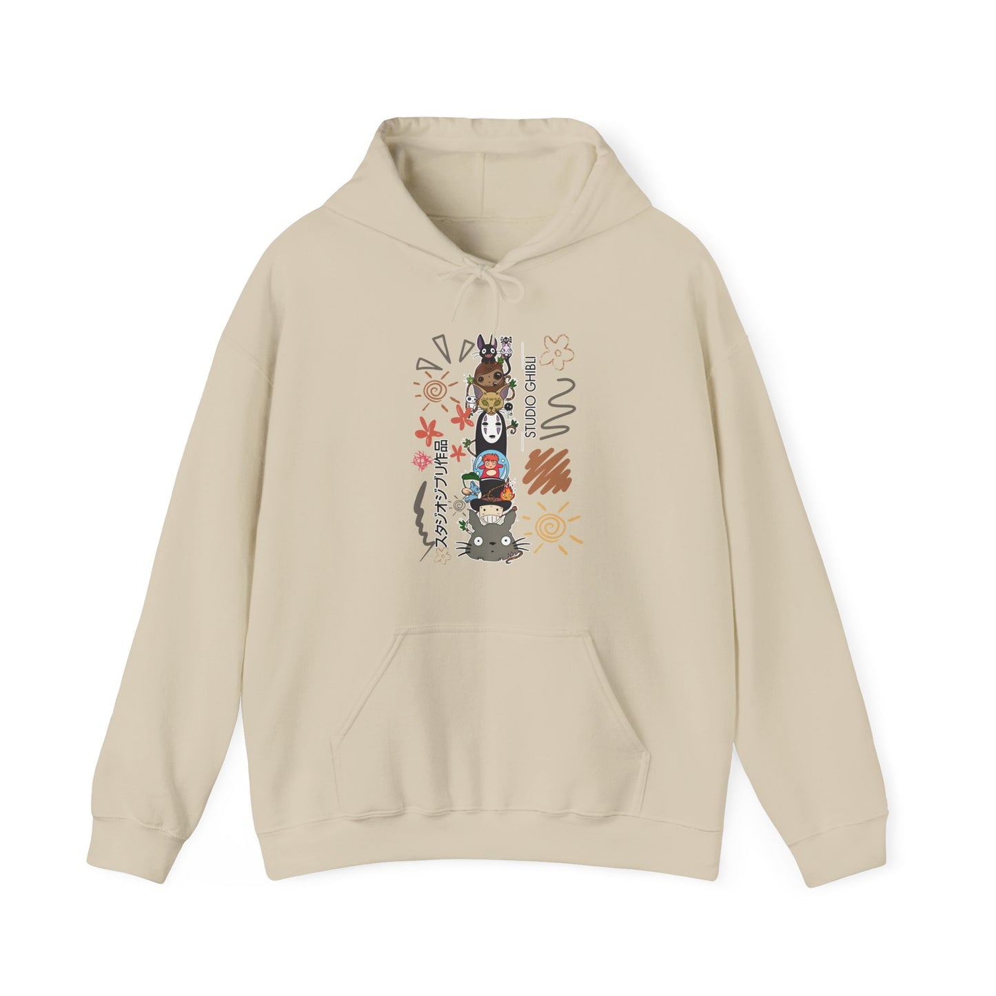 Studio Ghibli Characters Sketch Hoodie – 100% Cotton Anime Hoodie Featuring Totoro, Kiki, and More