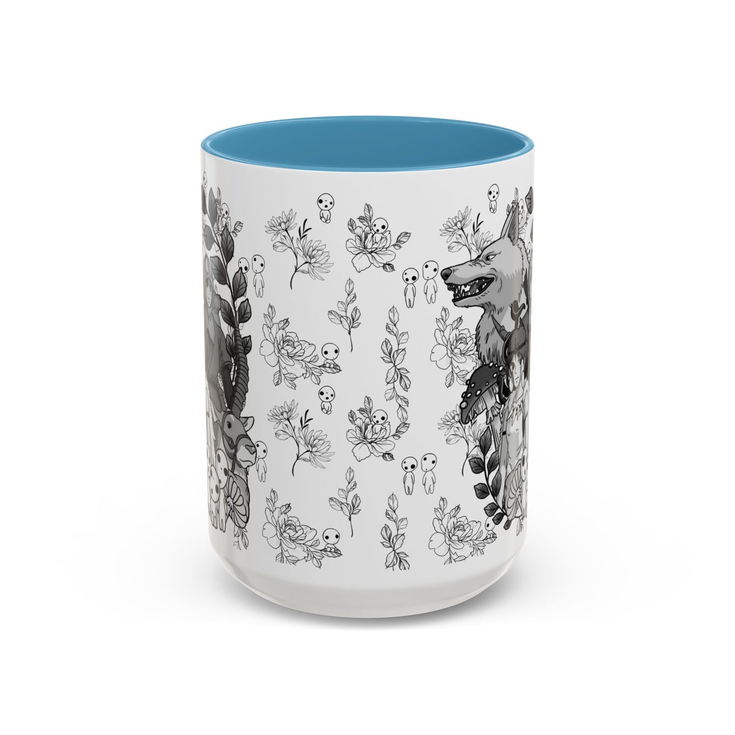 Princess Mononoke Black and White Accent Mug – Studio Ghibli Coffee Cup with Colored Handle – 11oz & 15oz Ceramic Anime Gift