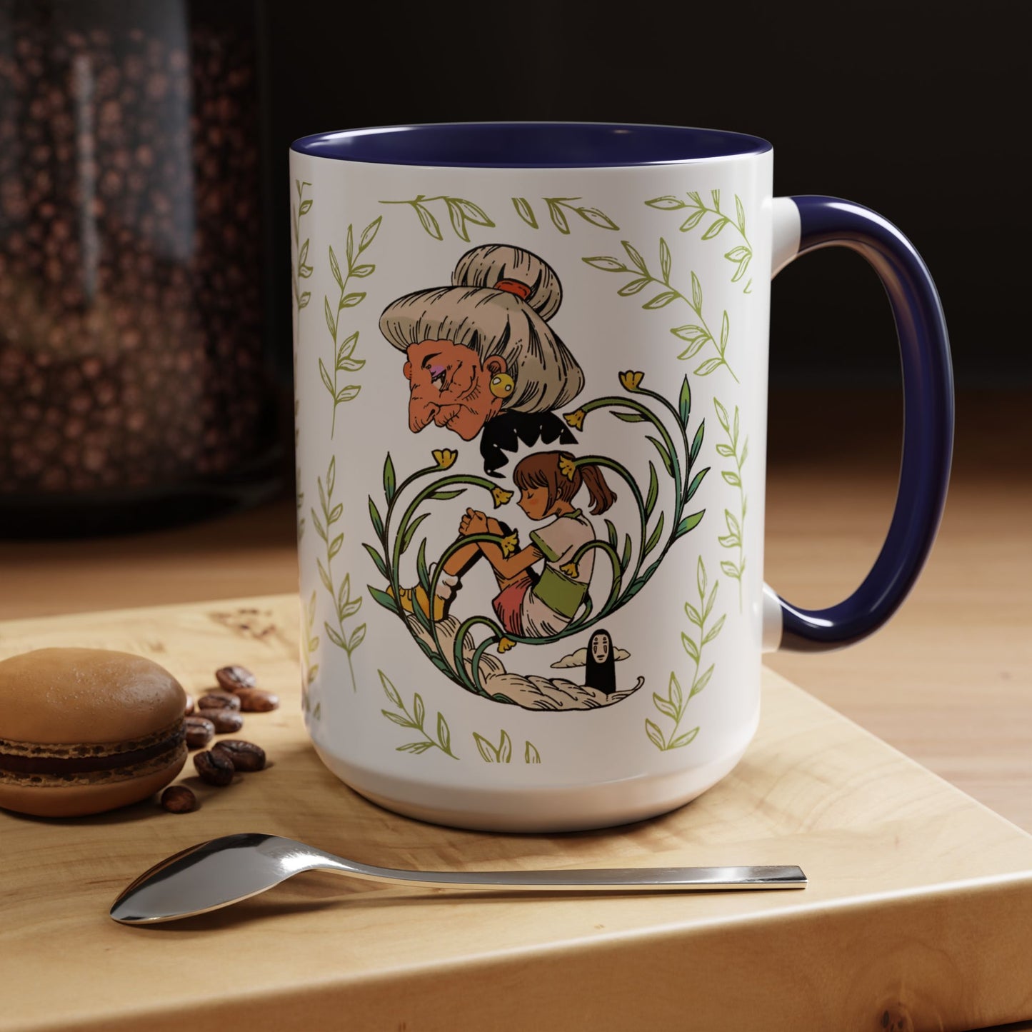 Spirited Away Chihiro Accent Mug – Studio Ghibli Coffee Cup with Colored Handle – 11oz & 15oz Ceramic Anime Gift