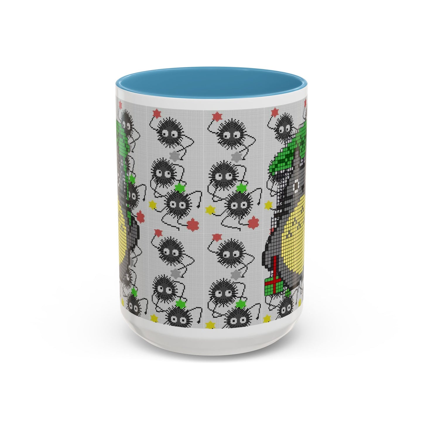 Totoro & Soot Sprites Accent Mug – Color Handle Studio Ghibli Cup – 11oz & 15oz Ceramic Anime Coffee Gift