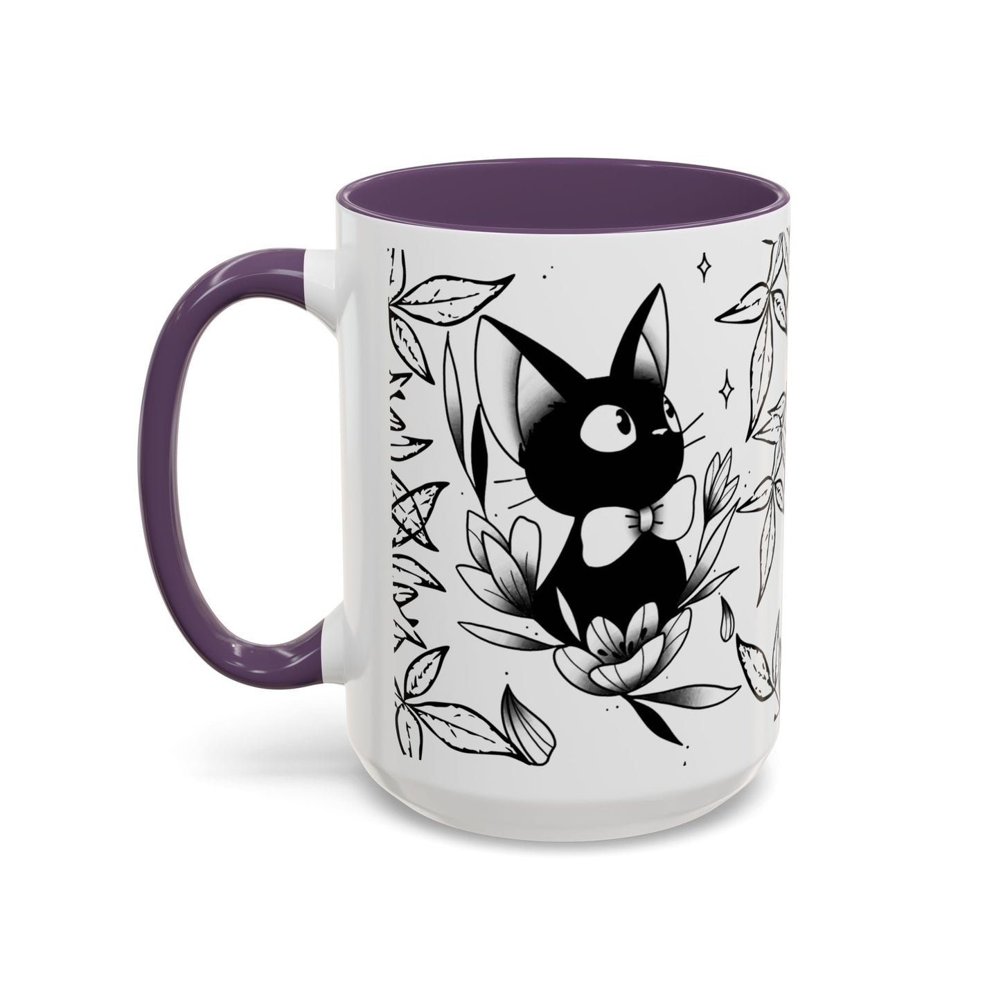 Jiji Cat Studio Ghibli Mug – 11oz & 15oz Accent Handle Coffee Cup – Cute Kiki’s Delivery Service Gift