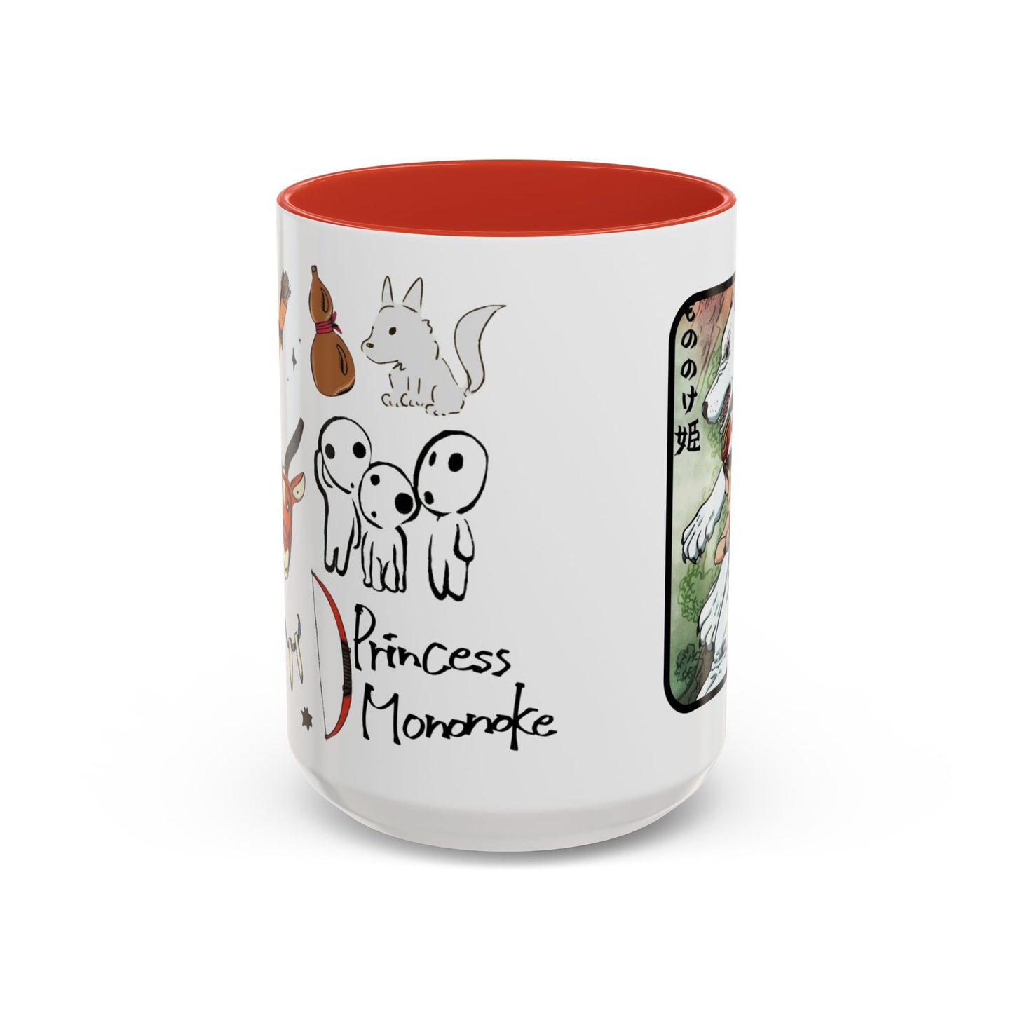Princess Mononoke Accent Mug – Ghibli Collage Color Handle Cup 11oz & 15oz – Fantasy Anime Gift with San & Kodama