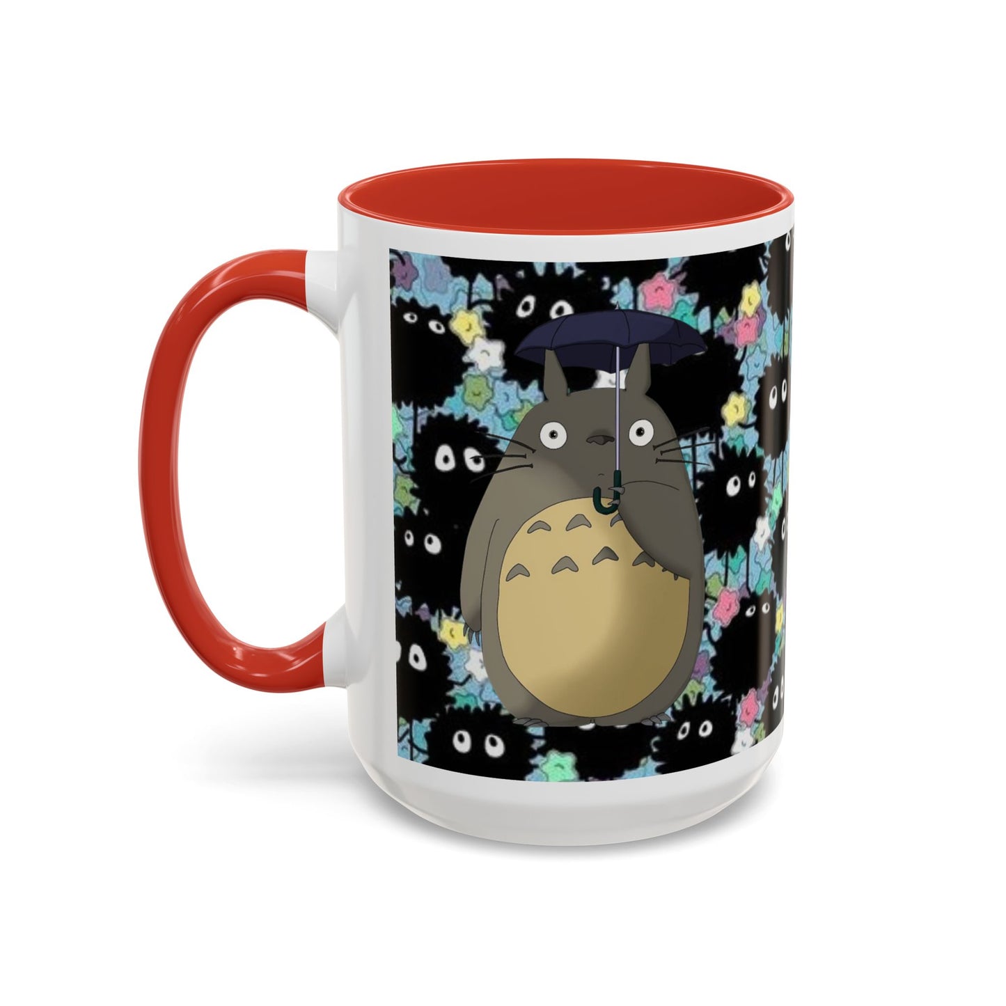 Totoro & Soot Sprites Accent Mug – Studio Ghibli Color Handle Cup – 11oz & 15oz Ceramic Anime Gift