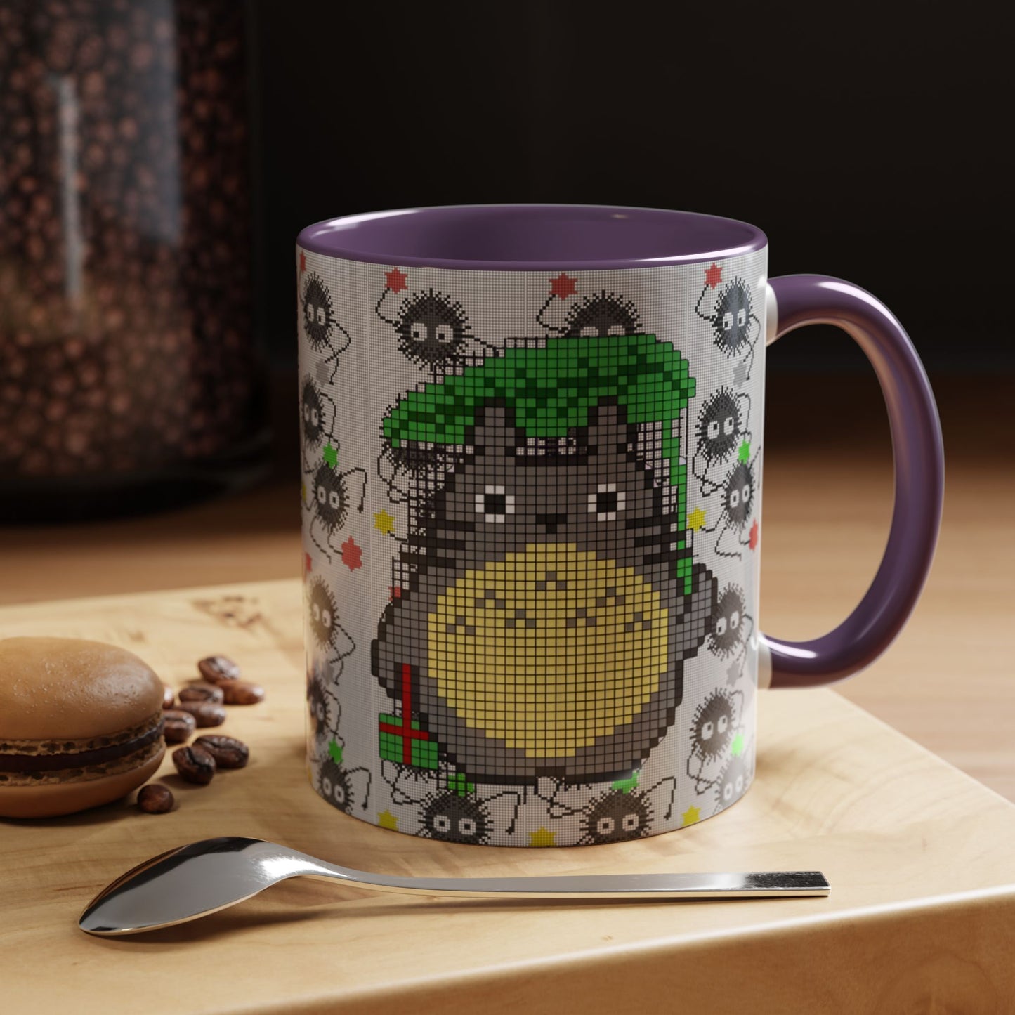 Totoro & Soot Sprites Accent Mug – Color Handle Studio Ghibli Cup – 11oz & 15oz Ceramic Anime Coffee Gift