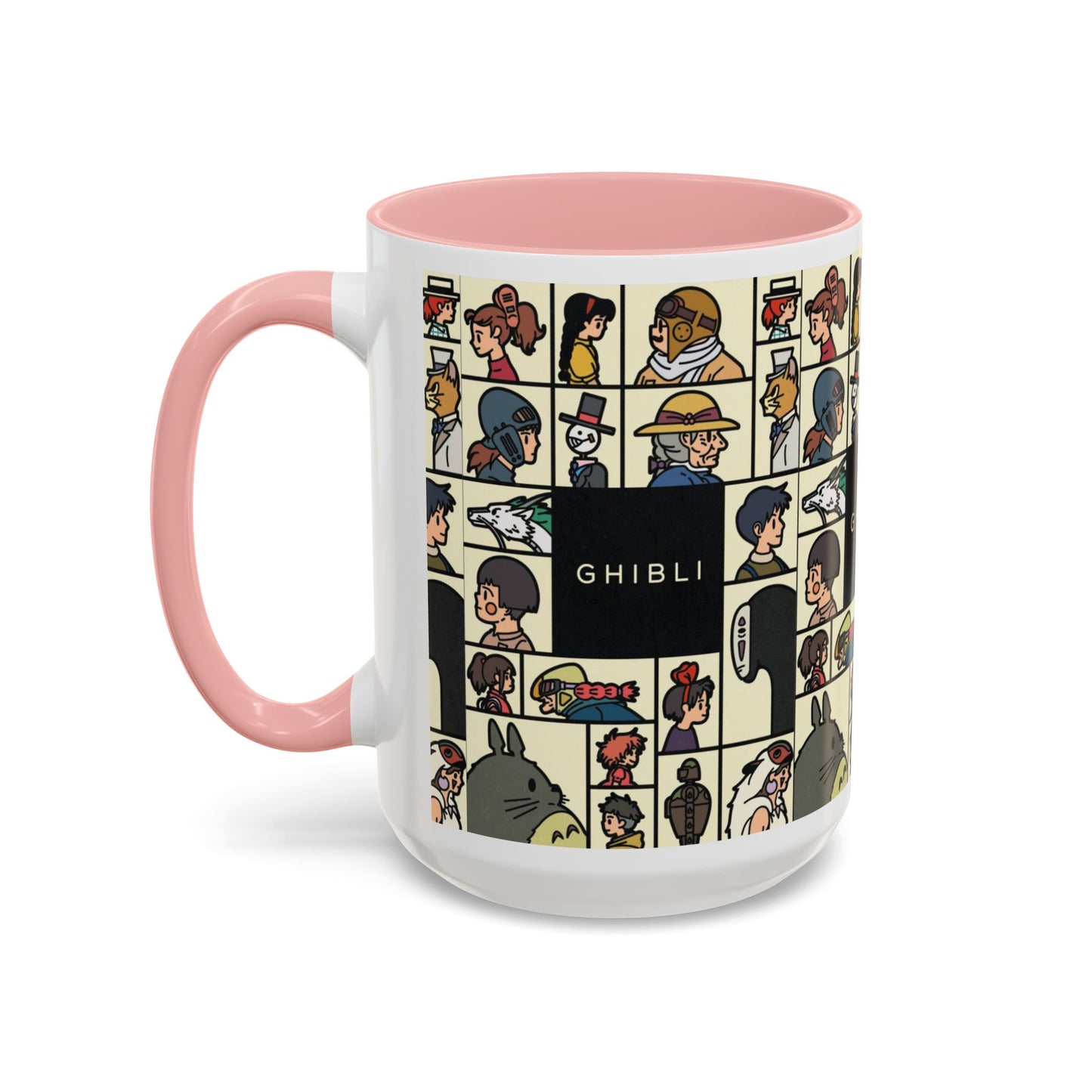 Studio Ghibli Characters Sketch Accent Mug – 11oz & 15oz Anime Coffee Cup with Color Handle