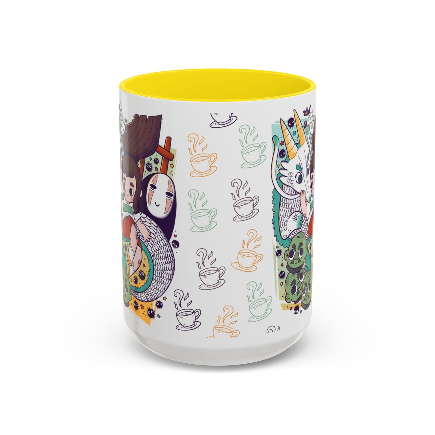 Spirited Away Accent Mug – Color Handle Anime Cup 11oz & 15oz – Studio Ghibli Coffee Mug Featuring Chihiro & No Face