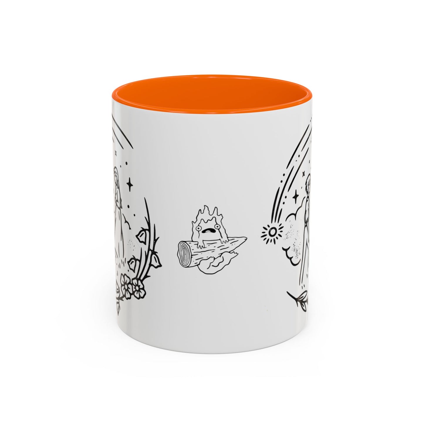 Calcifer Accent Mug – Howl’s Moving Castle Cup with Colored Handle – Studio Ghibli Gift 11oz & 15oz