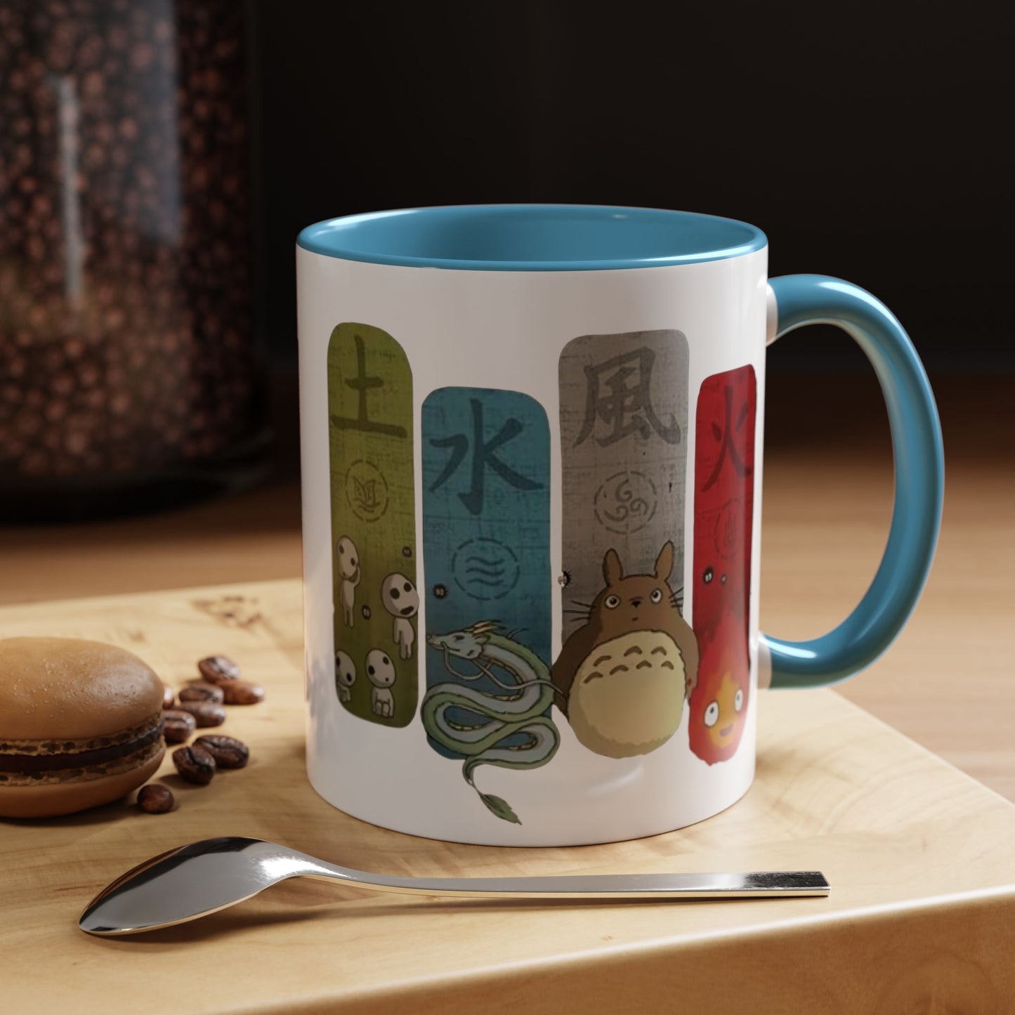 Studio Ghibli Figures Accent Mug – 11oz & 15oz Color Handle Anime Cup – Ghibli Character Coffee Mug for Fans