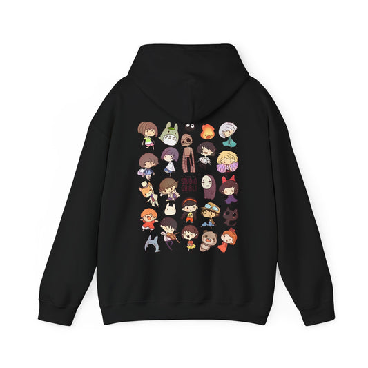 Chibi Studio Ghibli Characters Back Print Hoodie – 100% Cotton Anime Pullover for Ghibli Fans