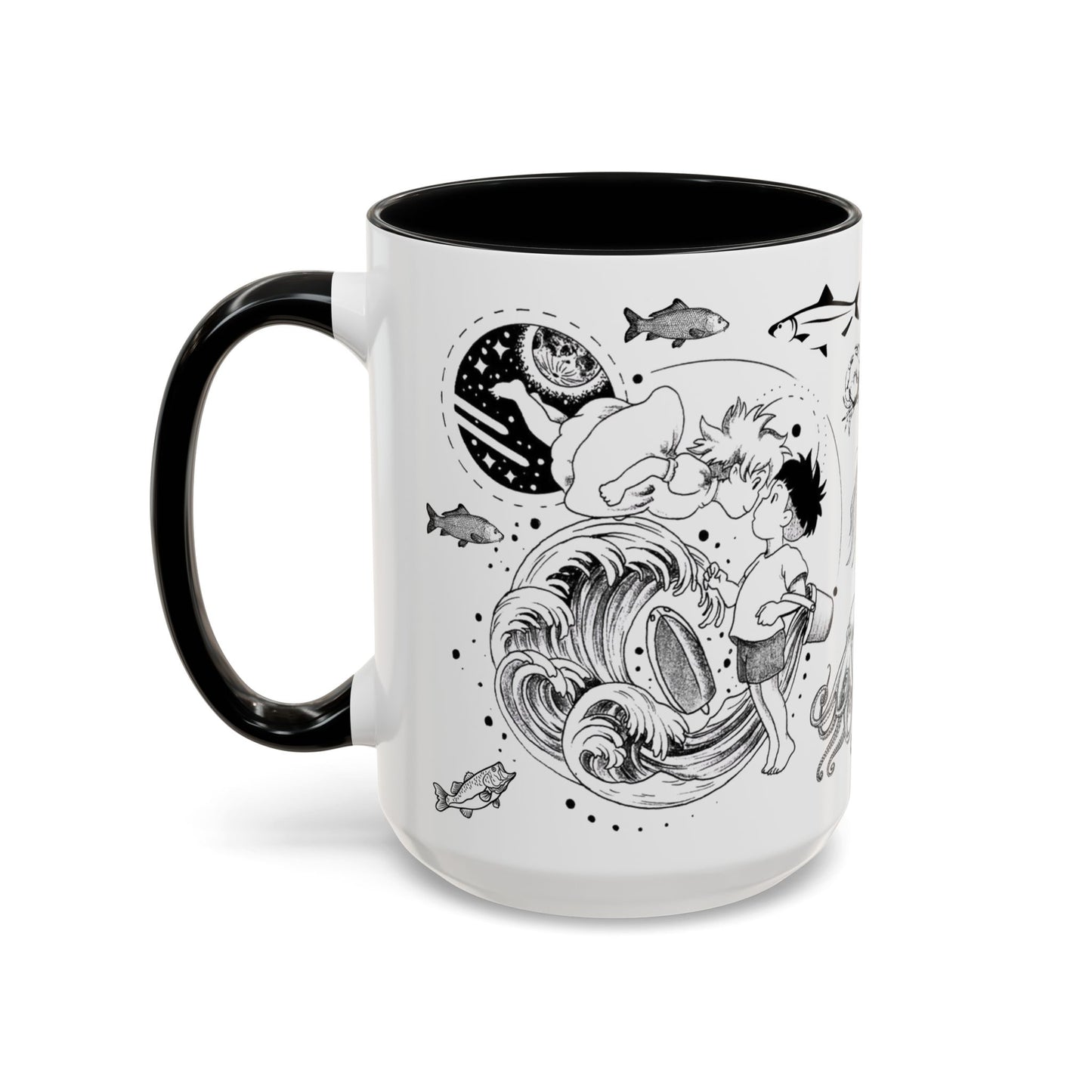 Ponyo World Sea Accent Mug – Studio Ghibli Color Handle Cup 11oz & 15oz – Ocean Anime Coffee Gift