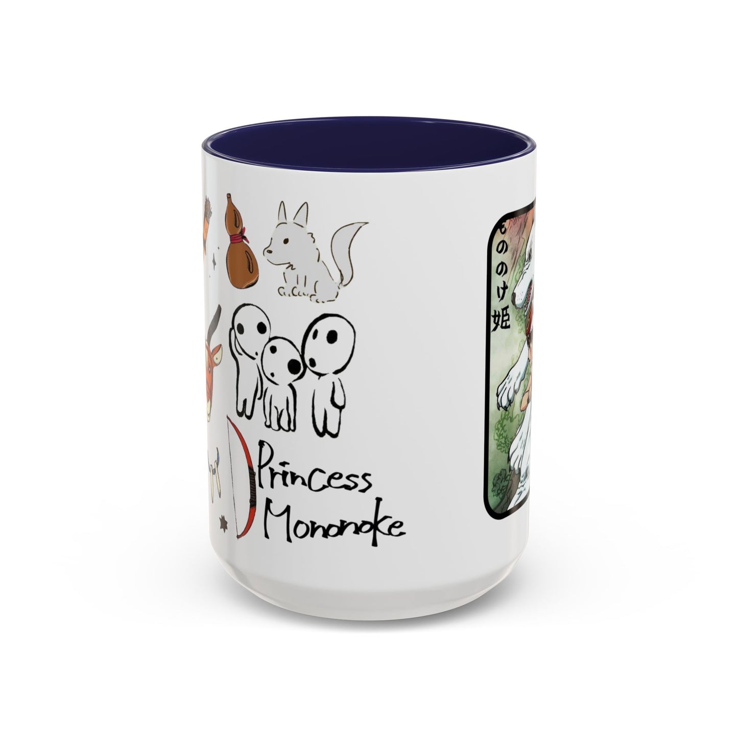 Princess Mononoke Accent Mug – Ghibli Collage Color Handle Cup 11oz & 15oz – Fantasy Anime Gift with San & Kodama