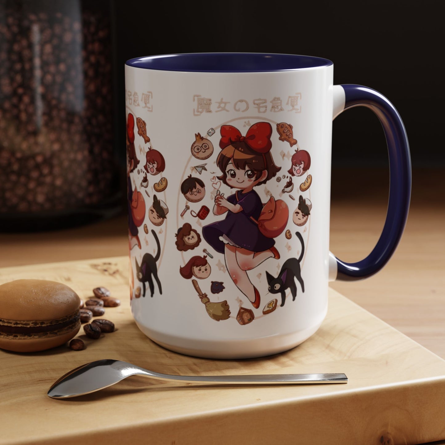 Kiki’s Delivery Service Accent Mug – Stained Glass Anime Cup 11oz & 15oz – Ghibli Inspired Color Handle Mug