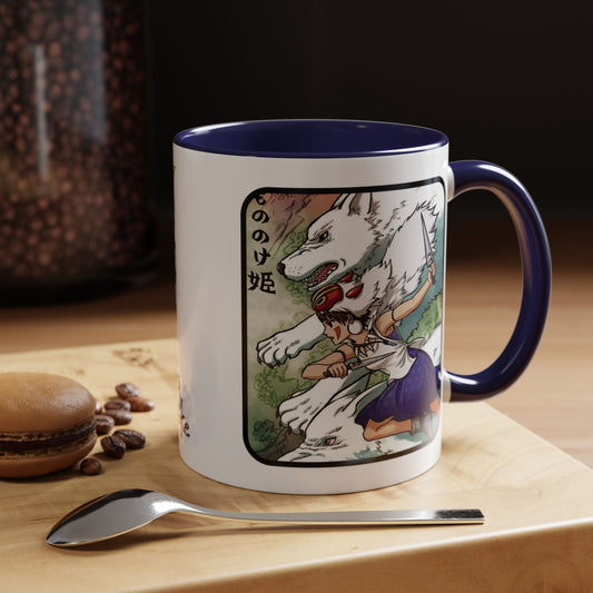 Princess Mononoke Accent Mug – Ghibli Collage Color Handle Cup 11oz & 15oz – Fantasy Anime Gift with San & Kodama