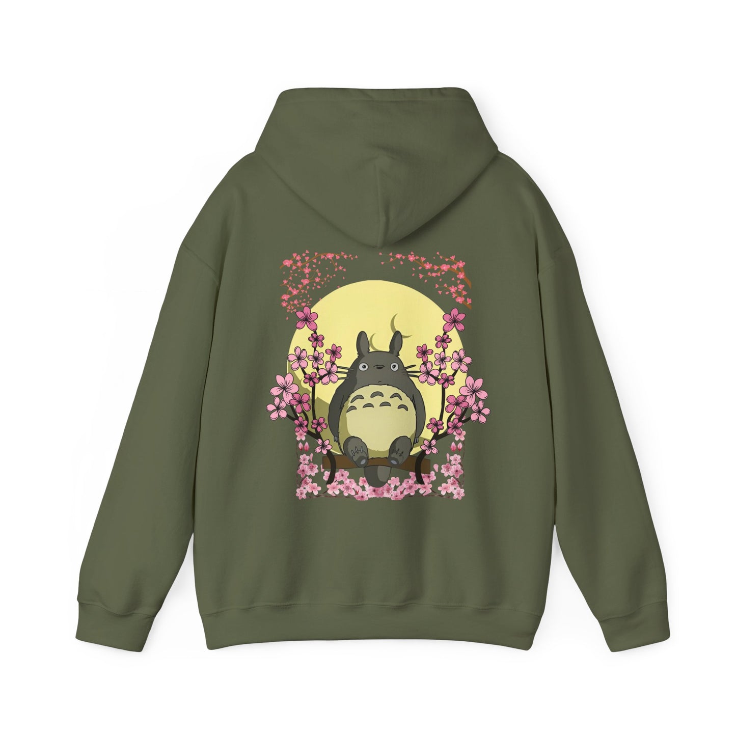 Totoro Sakura Moon Back Print Hoodie – 100% Cotton Studio Ghibli-Inspired Cherry Blossom Pullover