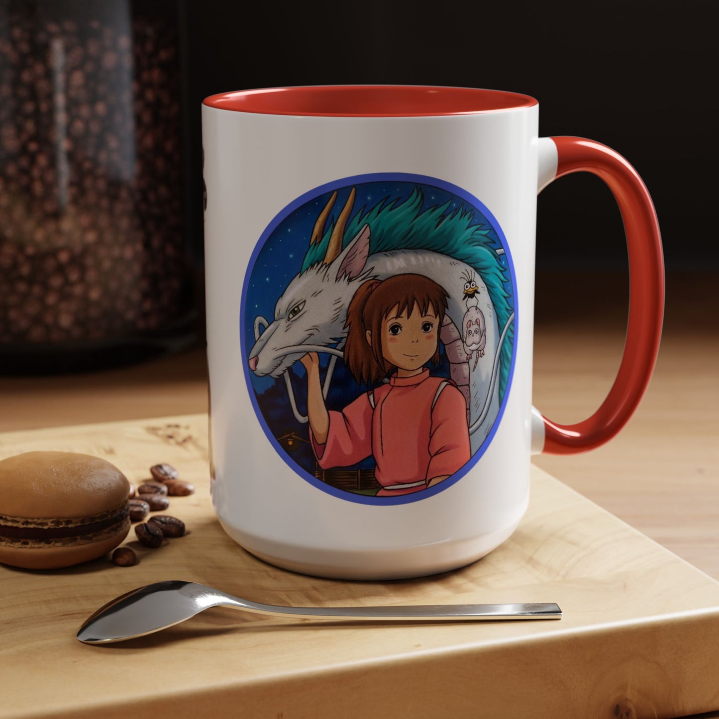 Spirited Away Moments Accent Mug – Color Handle Ghibli Cup 11oz & 15oz – Chihiro and Haku Anime Scene Gift