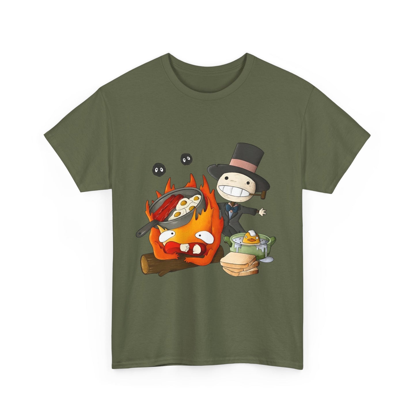 Calcifer Breakfast Shirt – Ghibli Cotton Tee for Anime Fans