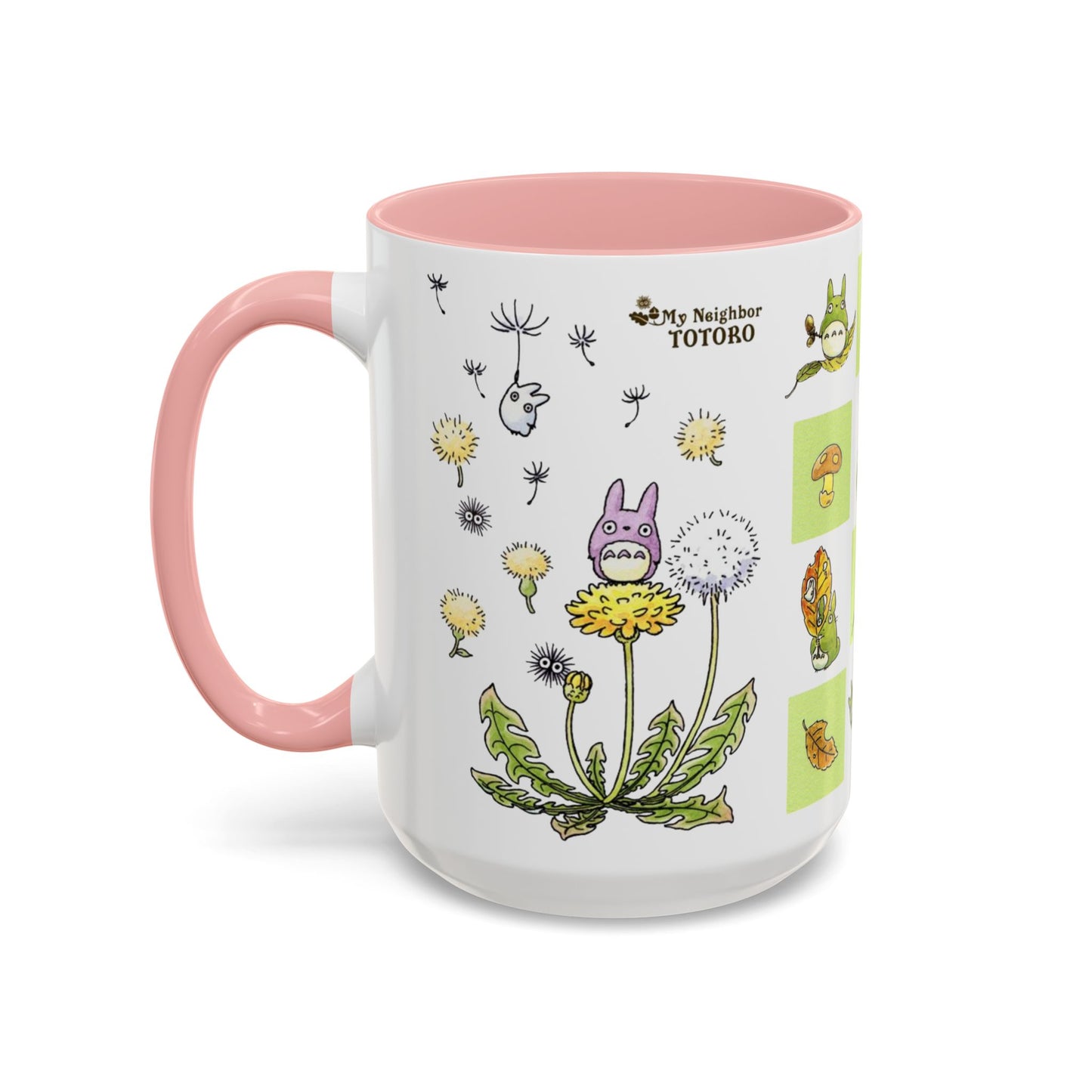 Totoro Green Accent Mug – Studio Ghibli Color Handle Coffee Cup – 11oz & 15oz Ceramic Gift for Anime Fans