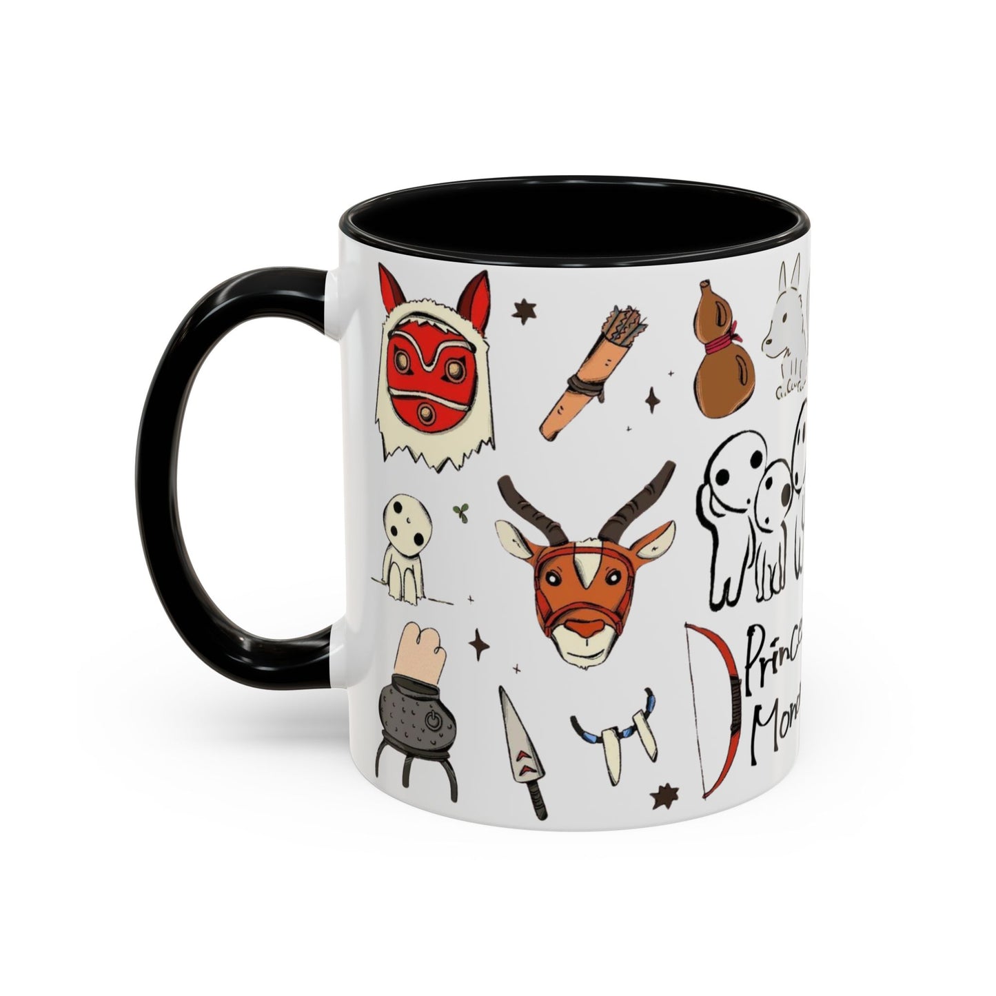 Princess Mononoke Accent Mug – Ghibli Collage Color Handle Cup 11oz & 15oz – Fantasy Anime Gift with San & Kodama
