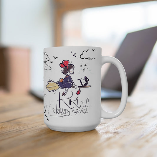 Kiki's Delivery Service Sketch Mug – Studio Ghibli Anime Cup – 11oz & 15oz Ceramic Coffee Mug Gift
