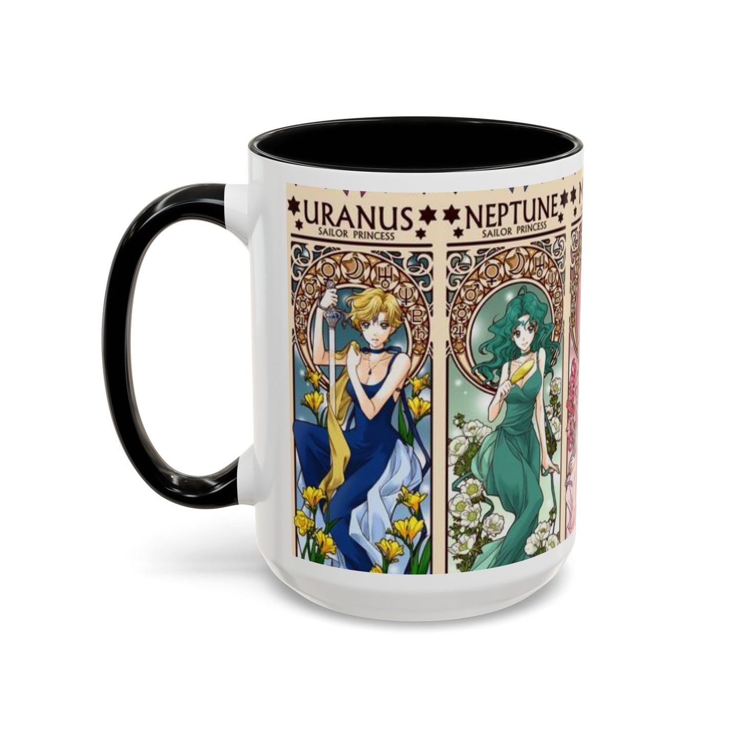Sailor Moon Outer Guardians Accent Mug – Uranus Neptune Pluto Saturn – Color Handle Anime Cup 11oz 15oz