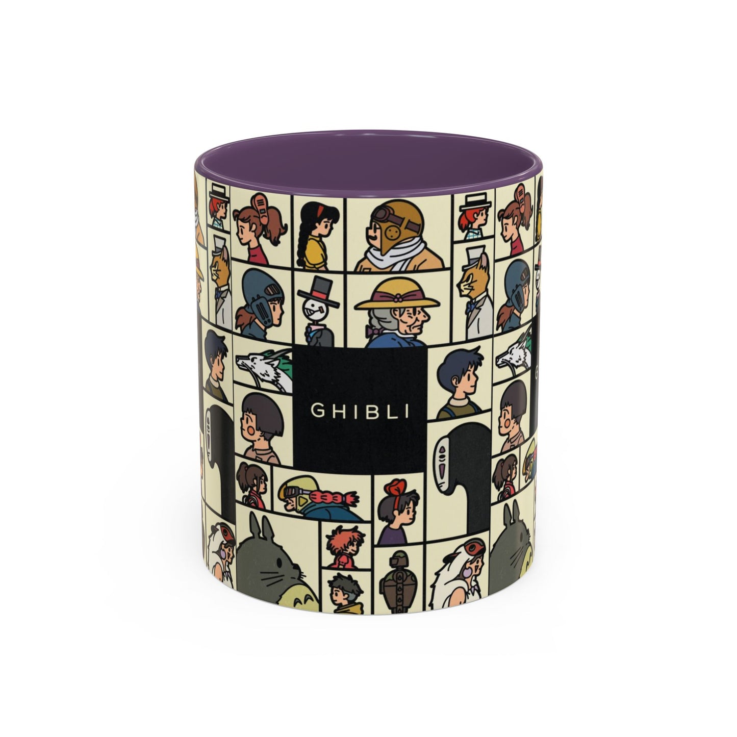 Studio Ghibli Characters Sketch Accent Mug – 11oz & 15oz Anime Coffee Cup with Color Handle