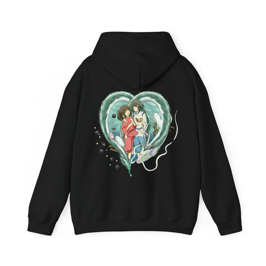 Chihiro and Haku Back Print Hoodie – 100% Cotton Spirited Away Anime Hoodie for Studio Ghibli Fans