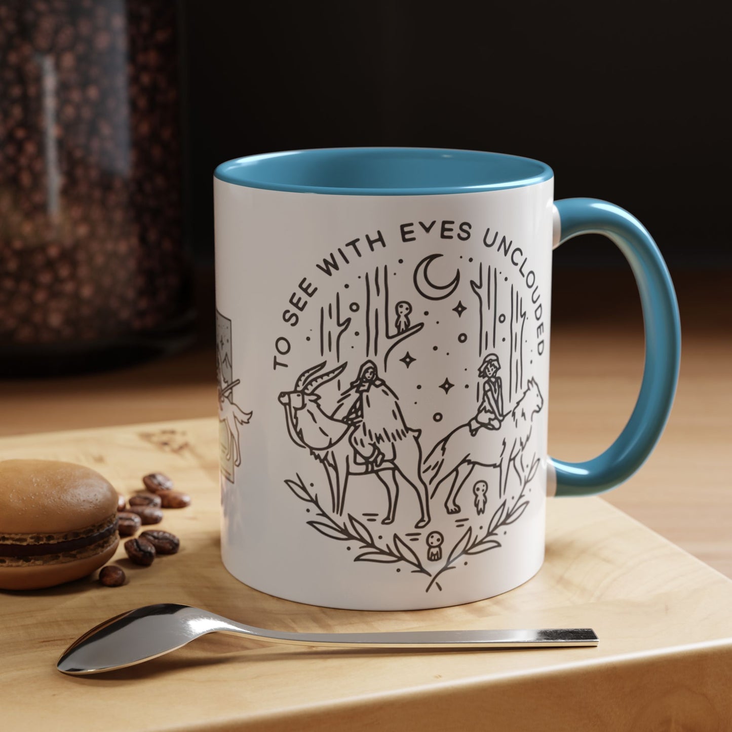 Princess Mononoke Art Accent Mug – Studio Ghibli Coffee Cup with Colored Handle – 11oz & 15oz Ceramic Anime Gift