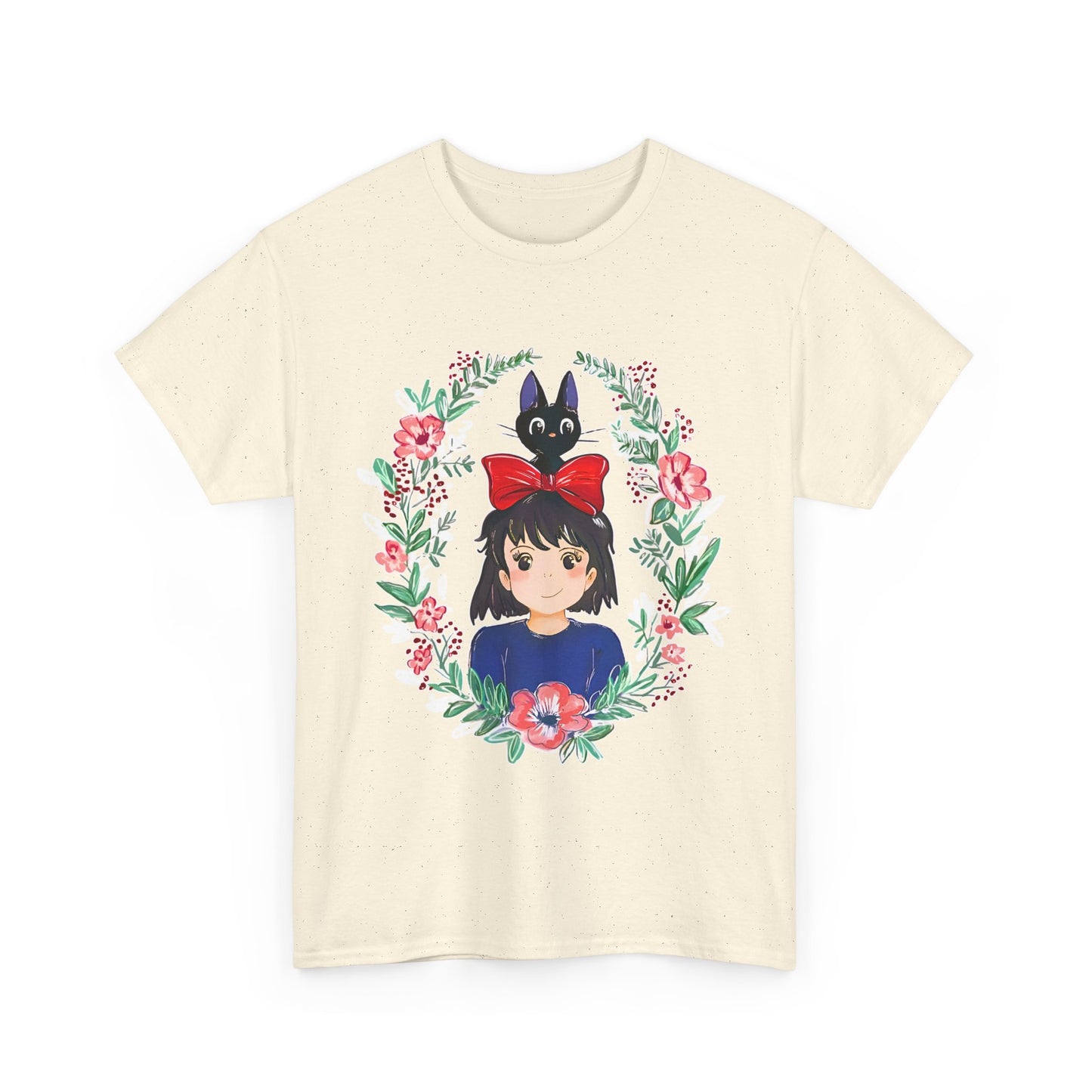 Kiki’s Delivery Service Flowers T-Shirt – 100% Cotton Studio Ghibli Inspired Tee for Anime Fans