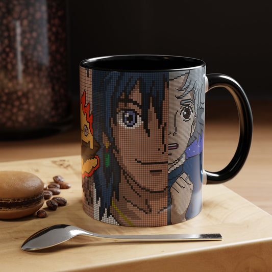 Howl's Moving Castle Pixel Accent Mug – Retro Anime Color Handle Cup 11oz & 15oz – Studio Ghibli Coffee Gift