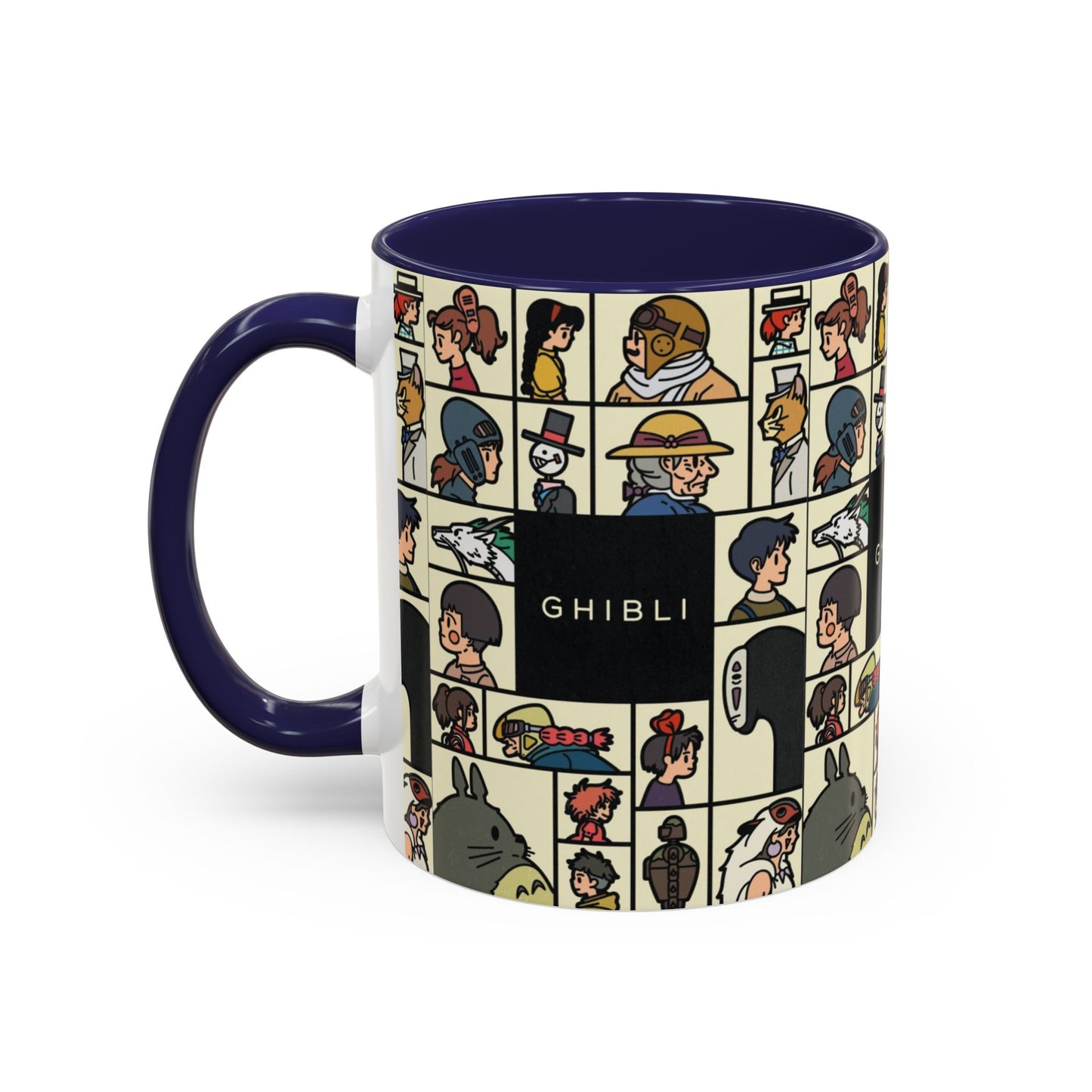 Studio Ghibli Characters Sketch Accent Mug – 11oz & 15oz Anime Coffee Cup with Color Handle