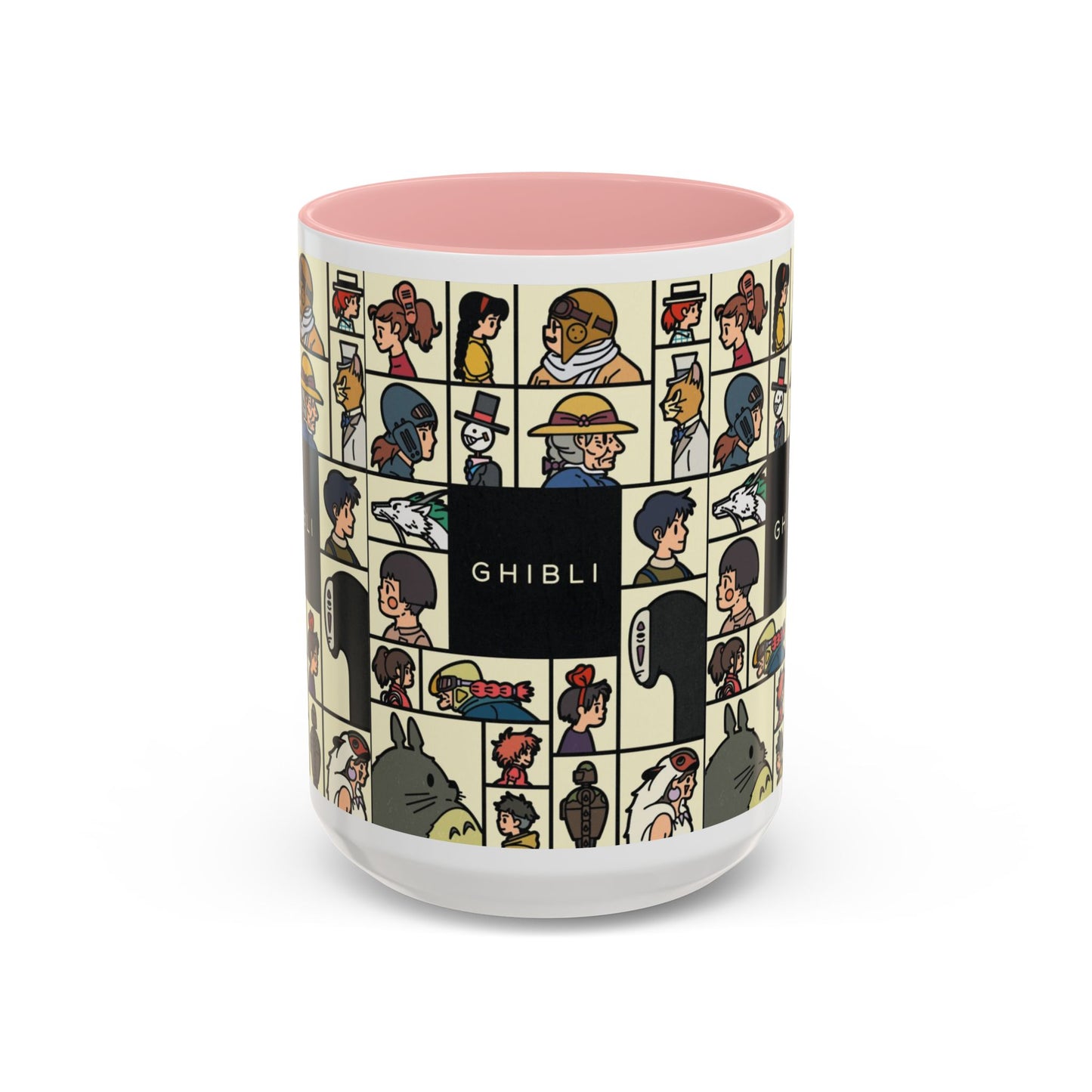 Studio Ghibli Characters Sketch Accent Mug – 11oz & 15oz Anime Coffee Cup with Color Handle