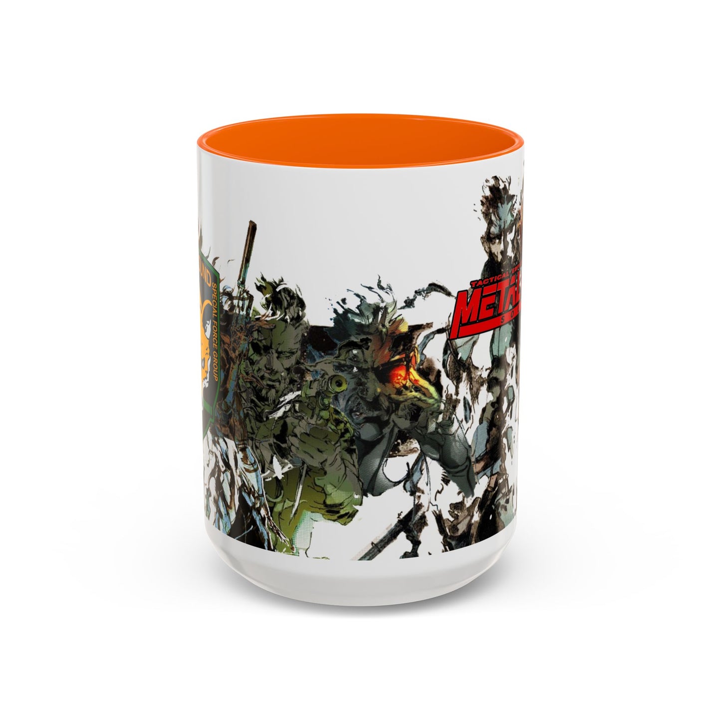Metal Gear Fox Hound Accent Mug – 11oz & 15oz Colored Handle Coffee Cup – Tactical Gamer Gift for Fans