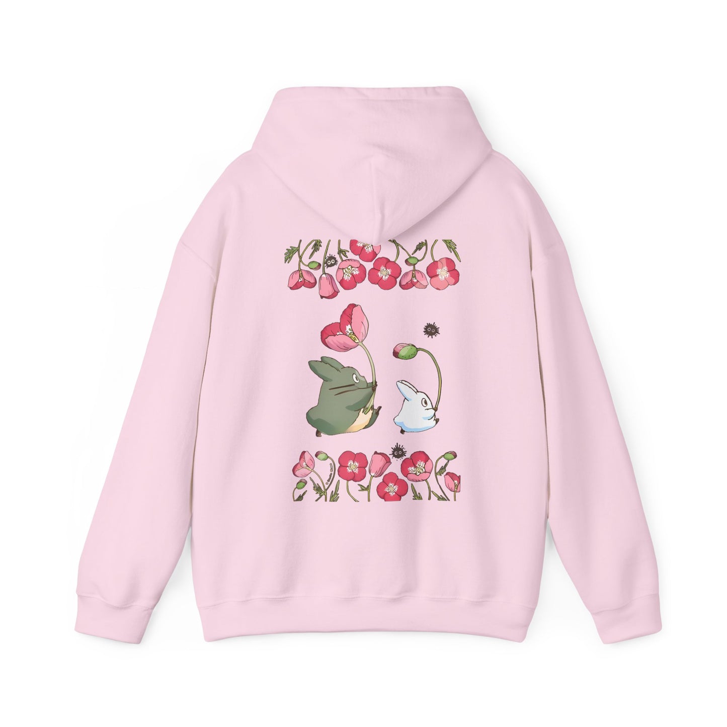 Totoro Cute Flowers Back Print Hoodie – 100% Cotton Studio Ghibli Inspired Sweatshirt for Anime Fans
