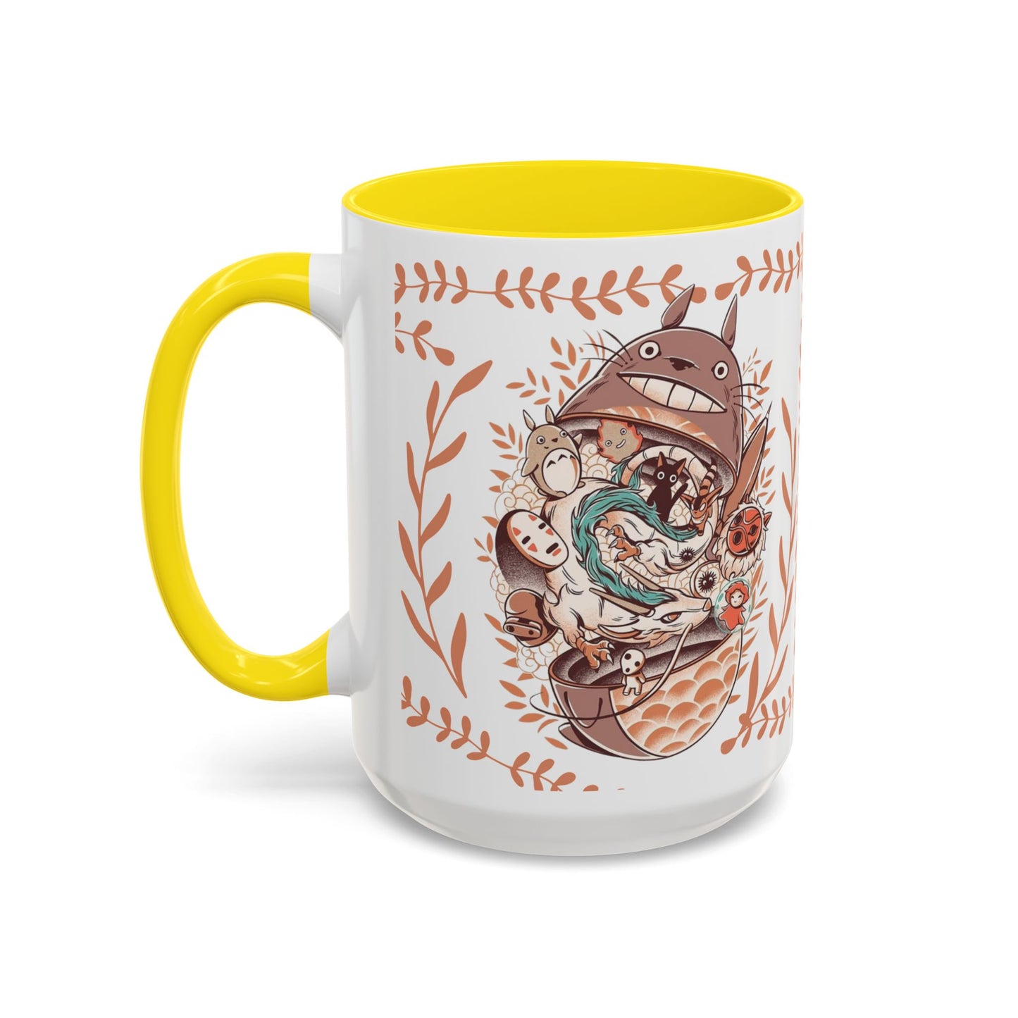 Totoro Matryoshka Accent Mug – 11oz & 15oz Studio Ghibli Inspired Coffee Cup with Color Handle