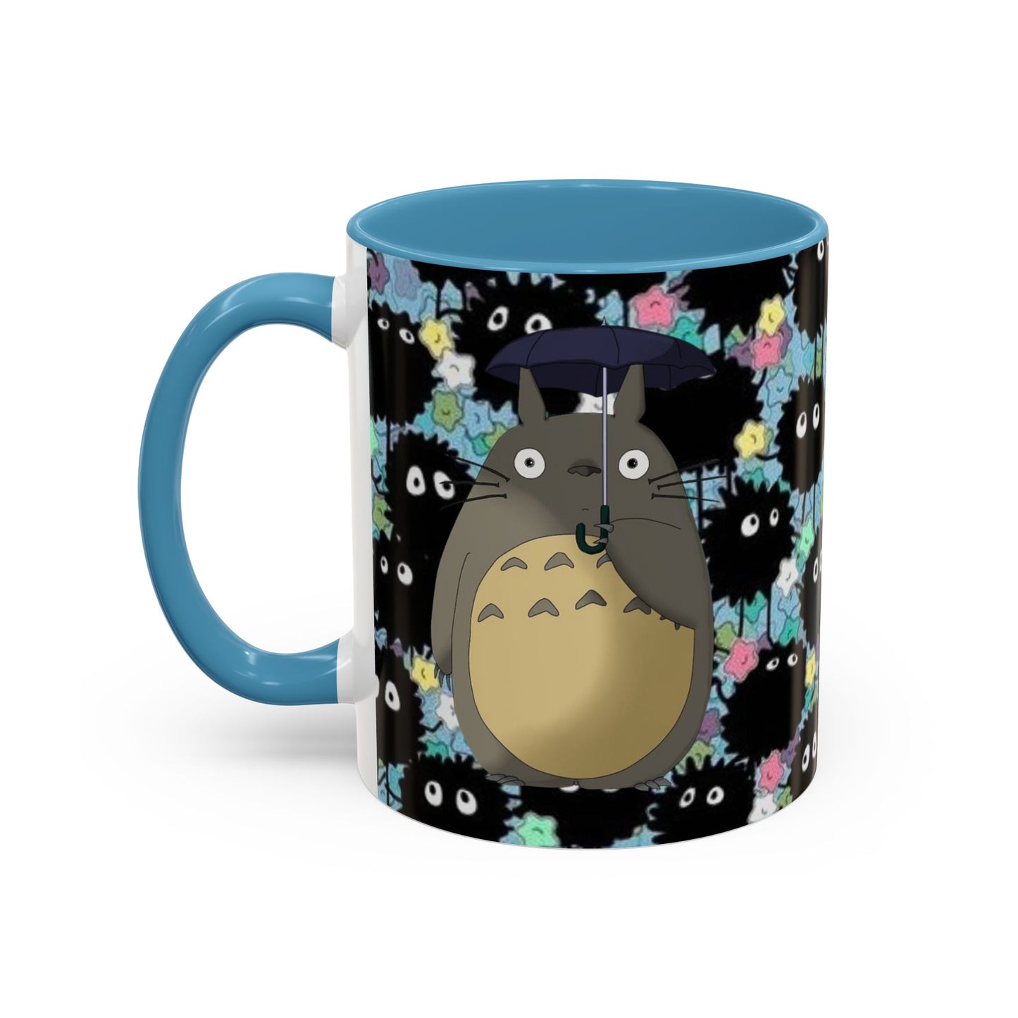Totoro & Soot Sprites Accent Mug – Studio Ghibli Color Handle Cup – 11oz & 15oz Ceramic Anime Gift