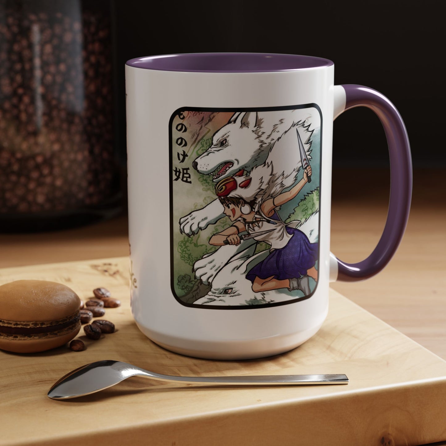 Princess Mononoke Accent Mug – Ghibli Collage Color Handle Cup 11oz & 15oz – Fantasy Anime Gift with San & Kodama