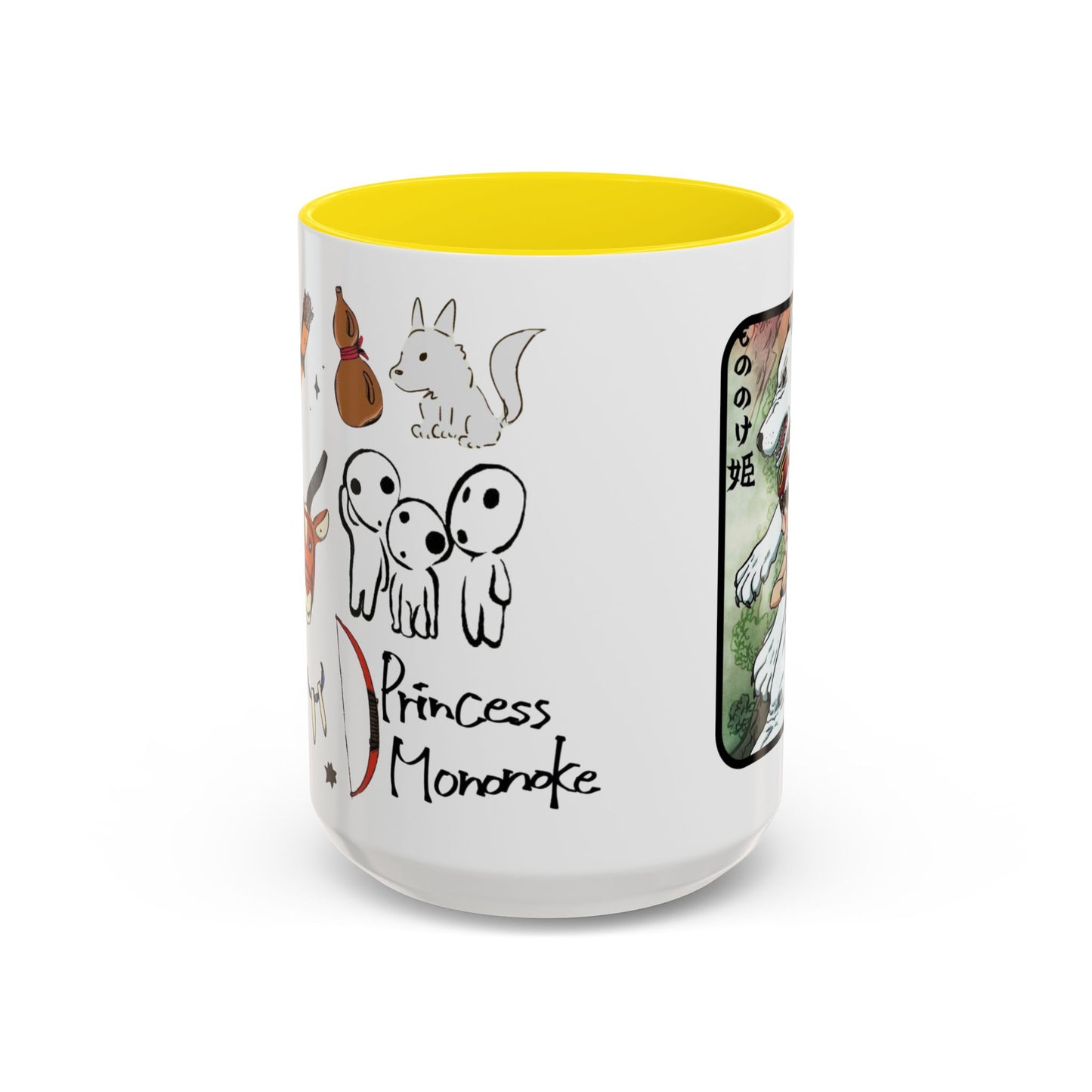 Princess Mononoke Accent Mug – Ghibli Collage Color Handle Cup 11oz & 15oz – Fantasy Anime Gift with San & Kodama