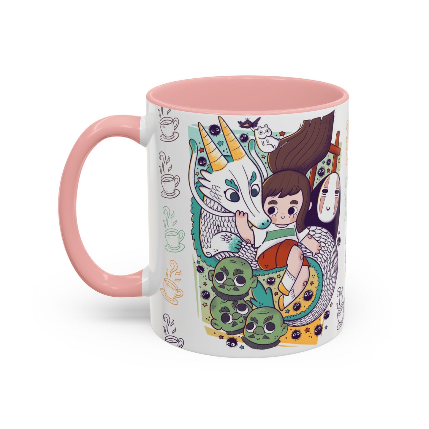 Spirited Away Accent Mug – Color Handle Anime Cup 11oz & 15oz – Studio Ghibli Coffee Mug Featuring Chihiro & No Face