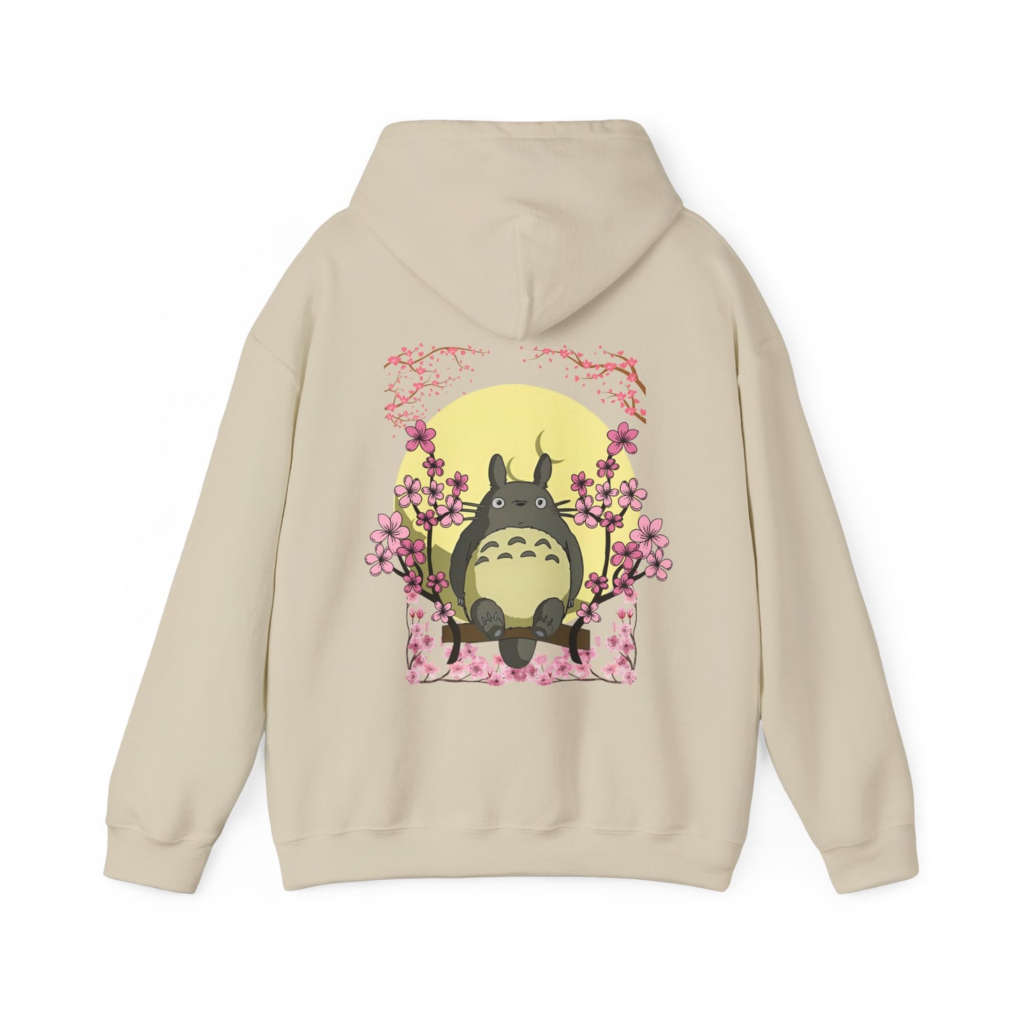 Totoro Sakura Moon Back Print Hoodie – 100% Cotton Studio Ghibli-Inspired Cherry Blossom Pullover