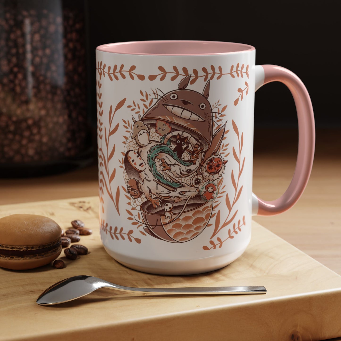 Totoro Matryoshka Accent Mug – 11oz & 15oz Studio Ghibli Inspired Coffee Cup with Color Handle