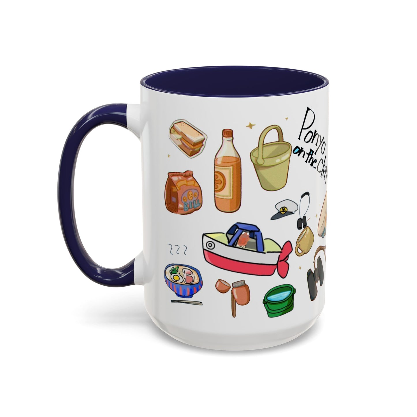 Ponyo Accent Mug – Studio Ghibli Collage Color Handle Cup 11oz & 15oz – Cute Anime Ocean Gift for Fans