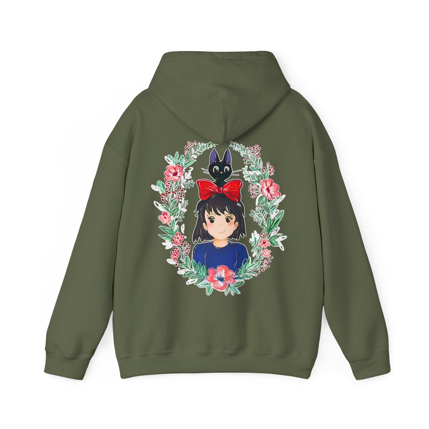 Kiki’s Delivery Service Floral Back Print Hoodie – 100% Cotton Studio Ghibli Anime Sweatshirt