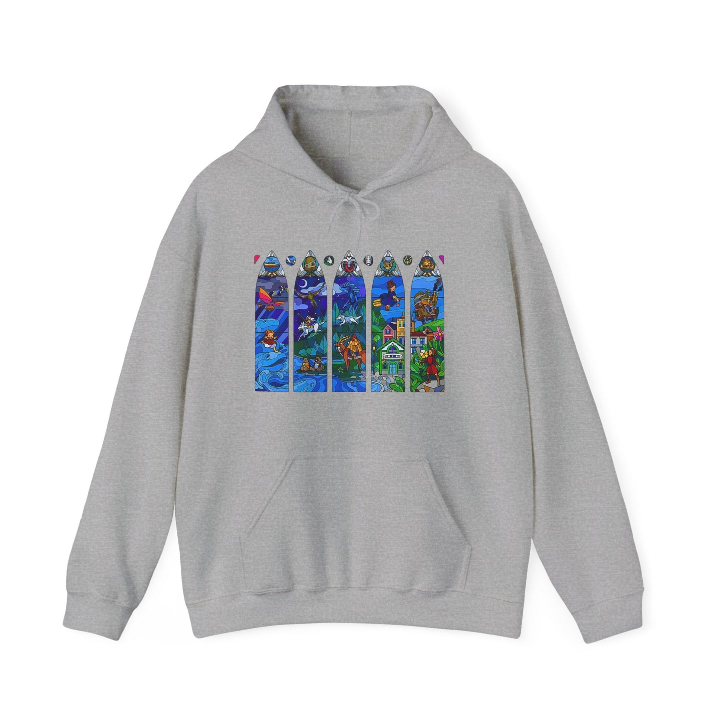 Studio Ghibli Stained Glass Hoodie – 100% Cotton Anime Hoodie with Vitral-Inspired Ghibli Art