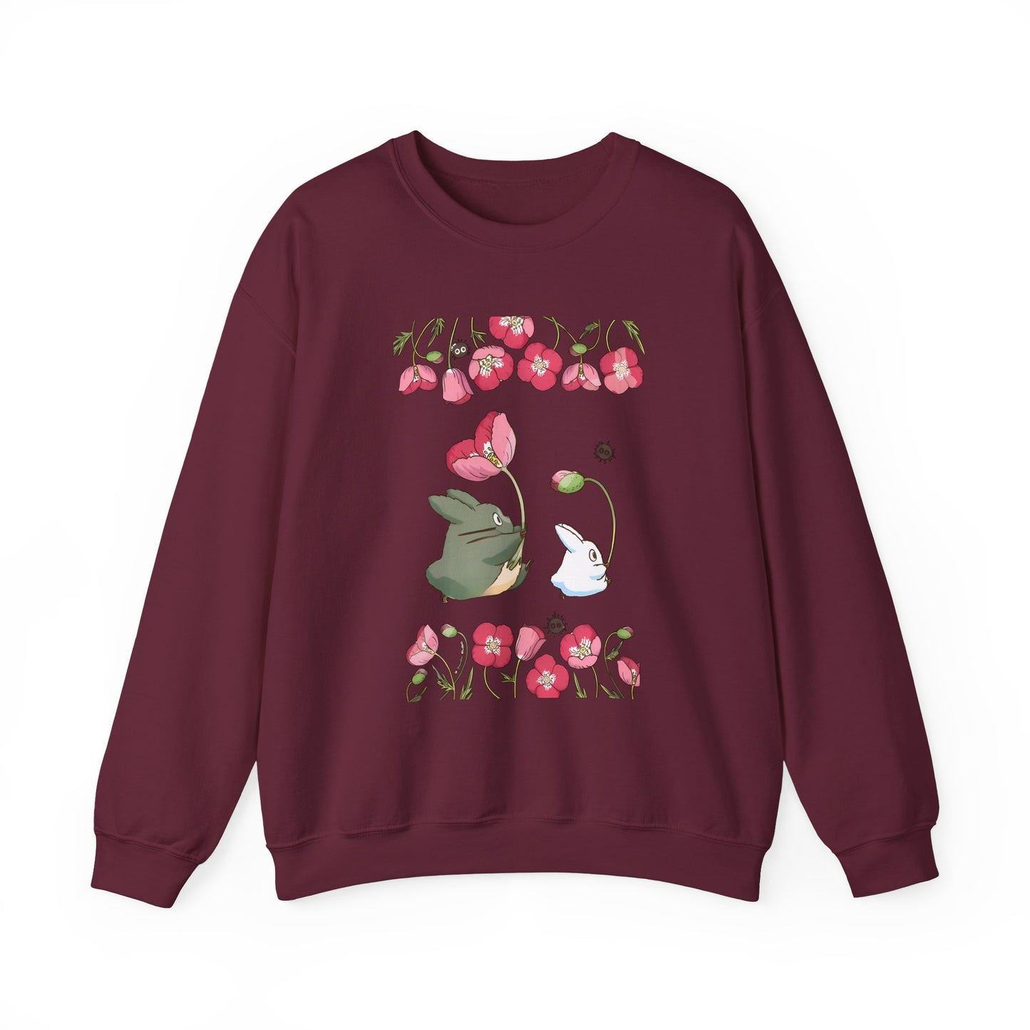 Totoro Cute Flowers Sweatshirt – 100% Cotton Studio Ghibli Cozy Anime Pullover