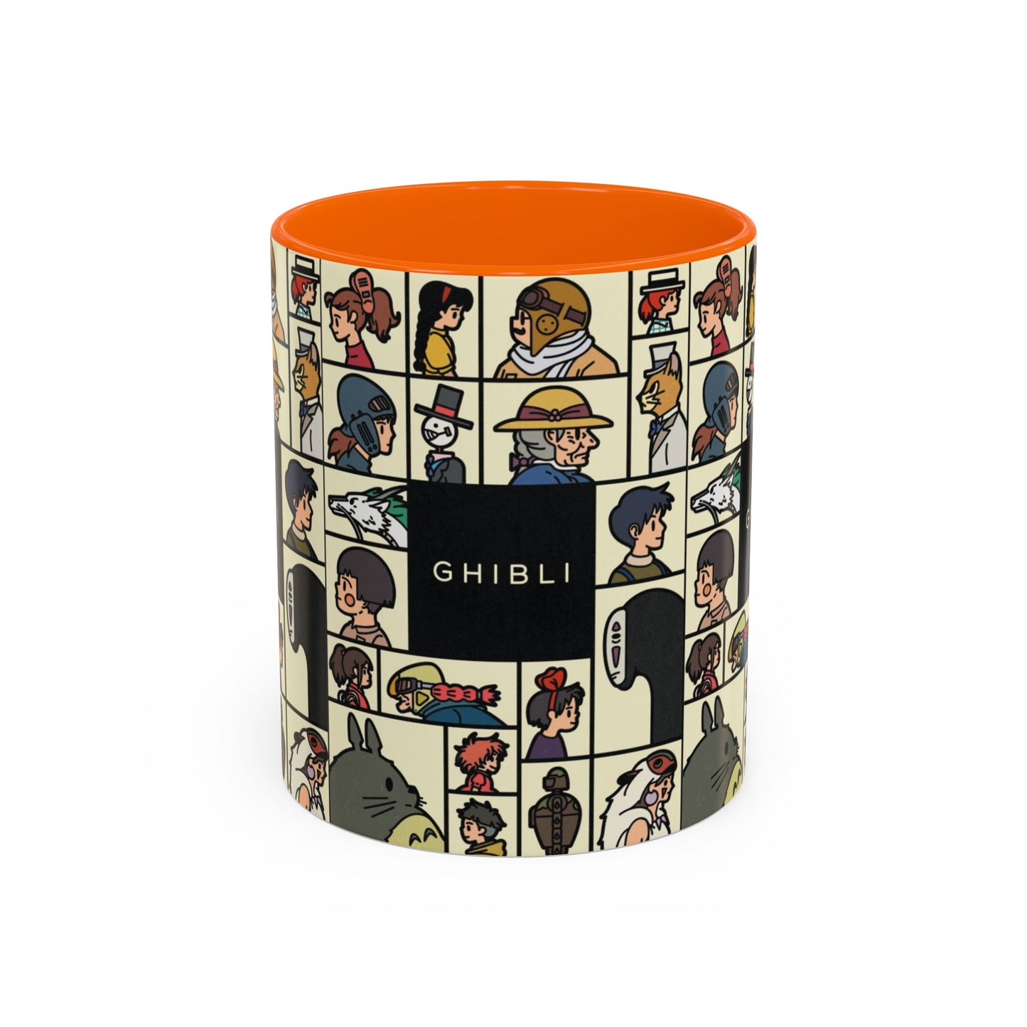 Studio Ghibli Characters Sketch Accent Mug – 11oz & 15oz Anime Coffee Cup with Color Handle