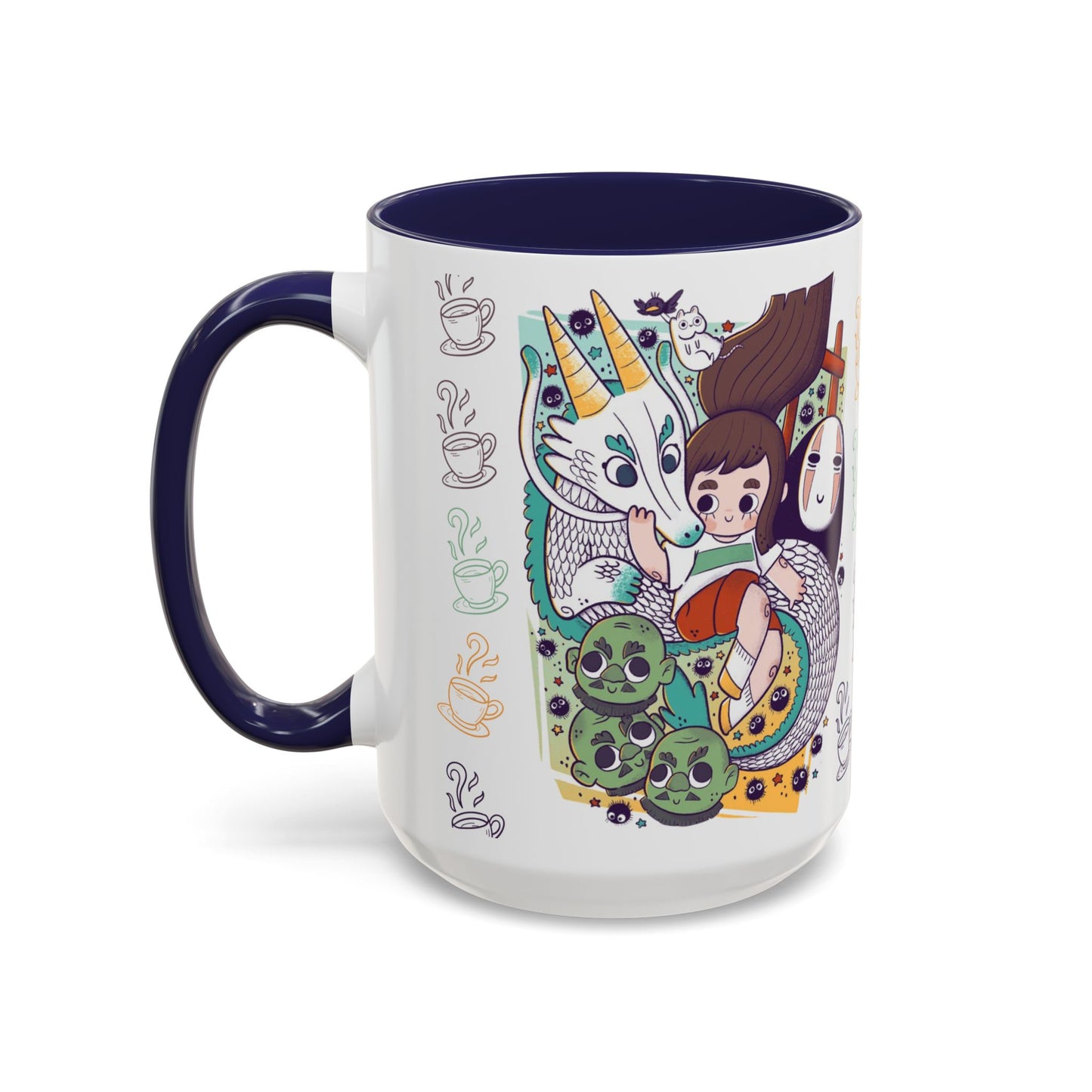 Spirited Away Accent Mug – Color Handle Anime Cup 11oz & 15oz – Studio Ghibli Coffee Mug Featuring Chihiro & No Face