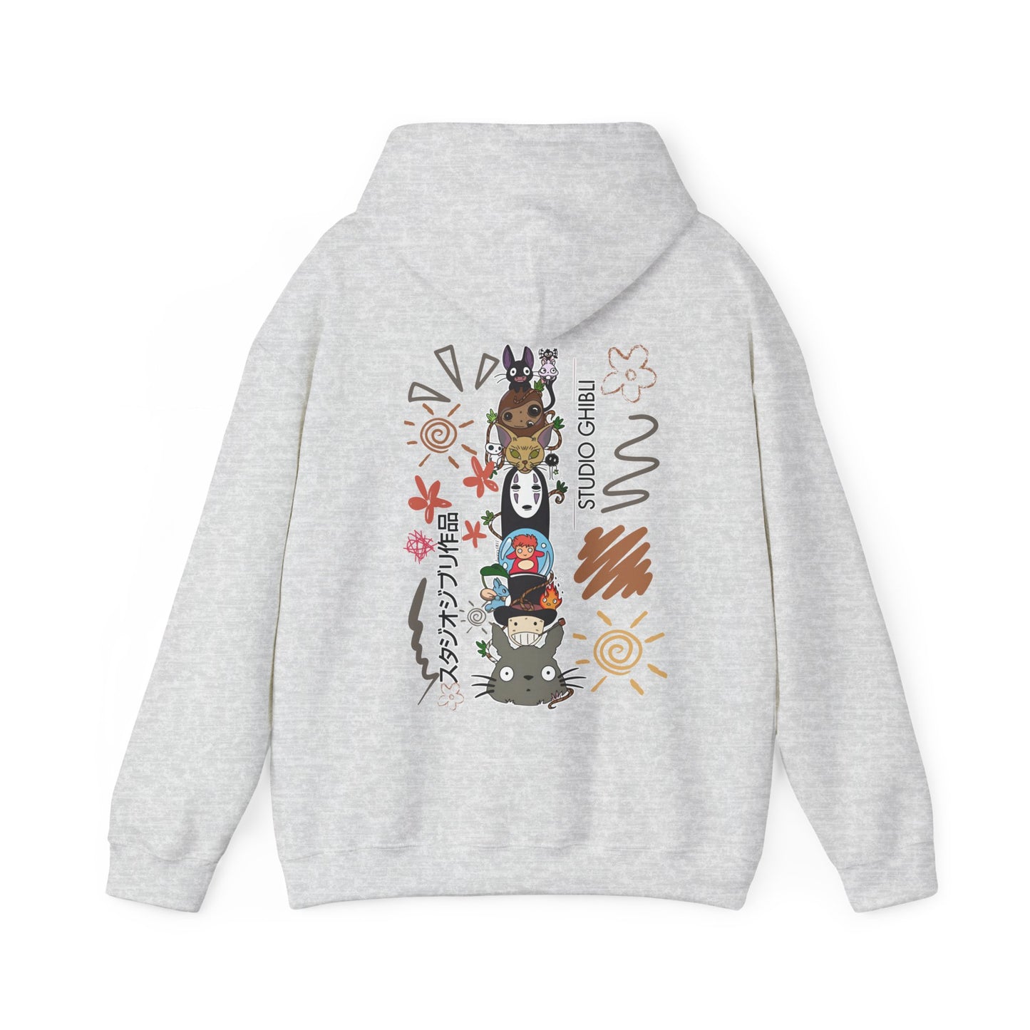 Studio Ghibli Back Print Hoodie – 100% Cotton Sketch Design Featuring Iconic Anime Characters