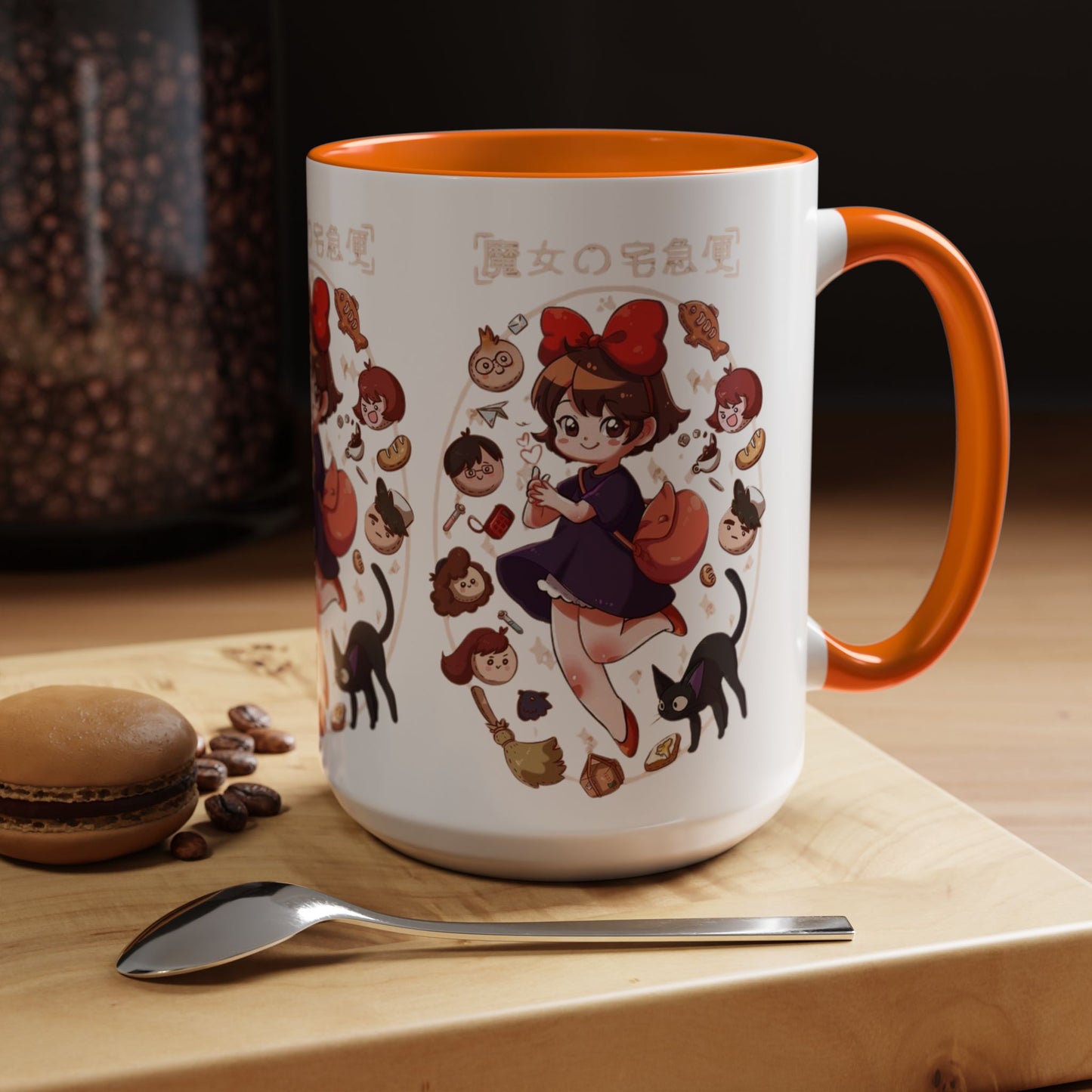 Kiki’s Delivery Service Accent Mug – Stained Glass Anime Cup 11oz & 15oz – Ghibli Inspired Color Handle Mug