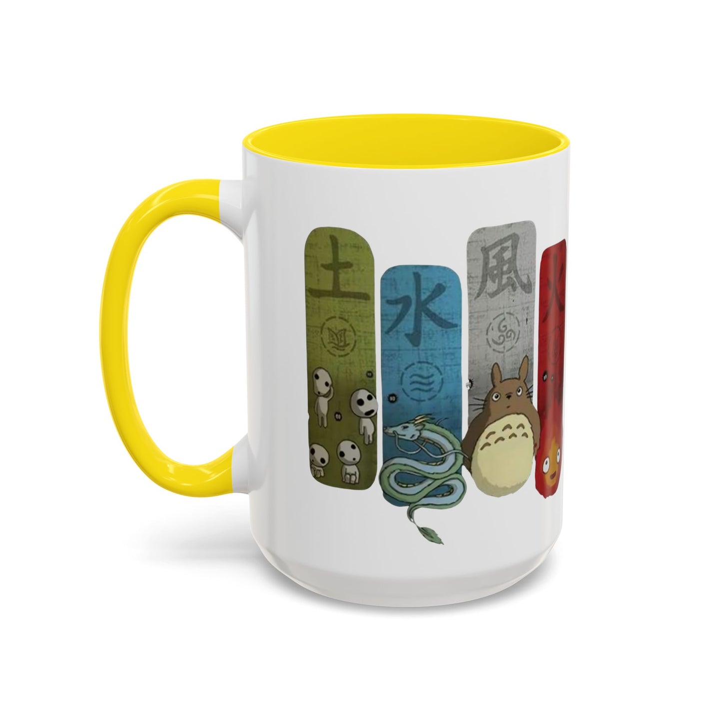 Studio Ghibli Figures Accent Mug – 11oz & 15oz Color Handle Anime Cup – Ghibli Character Coffee Mug for Fans